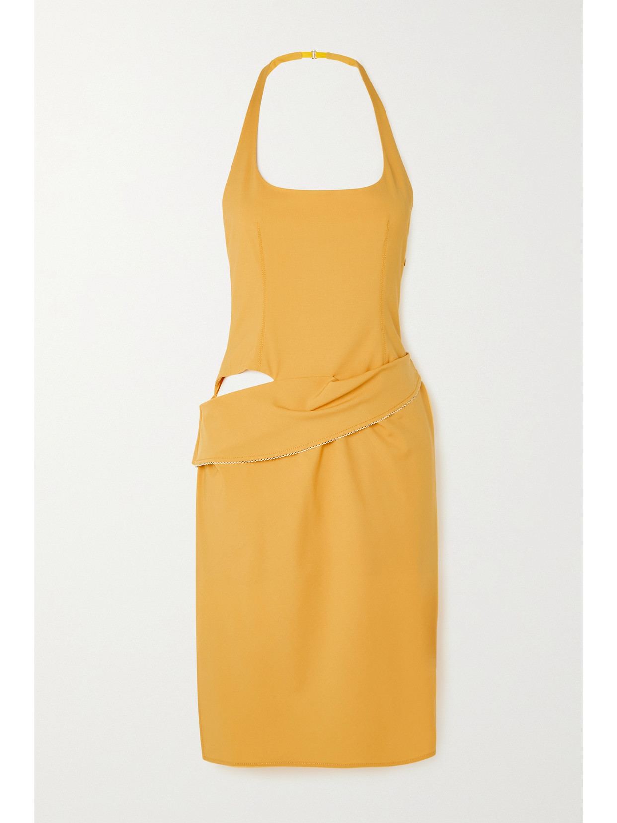 Shop Jacquemus Hielo Cutout Draped Wool-blend Halterneck Mini Dress In Orange
