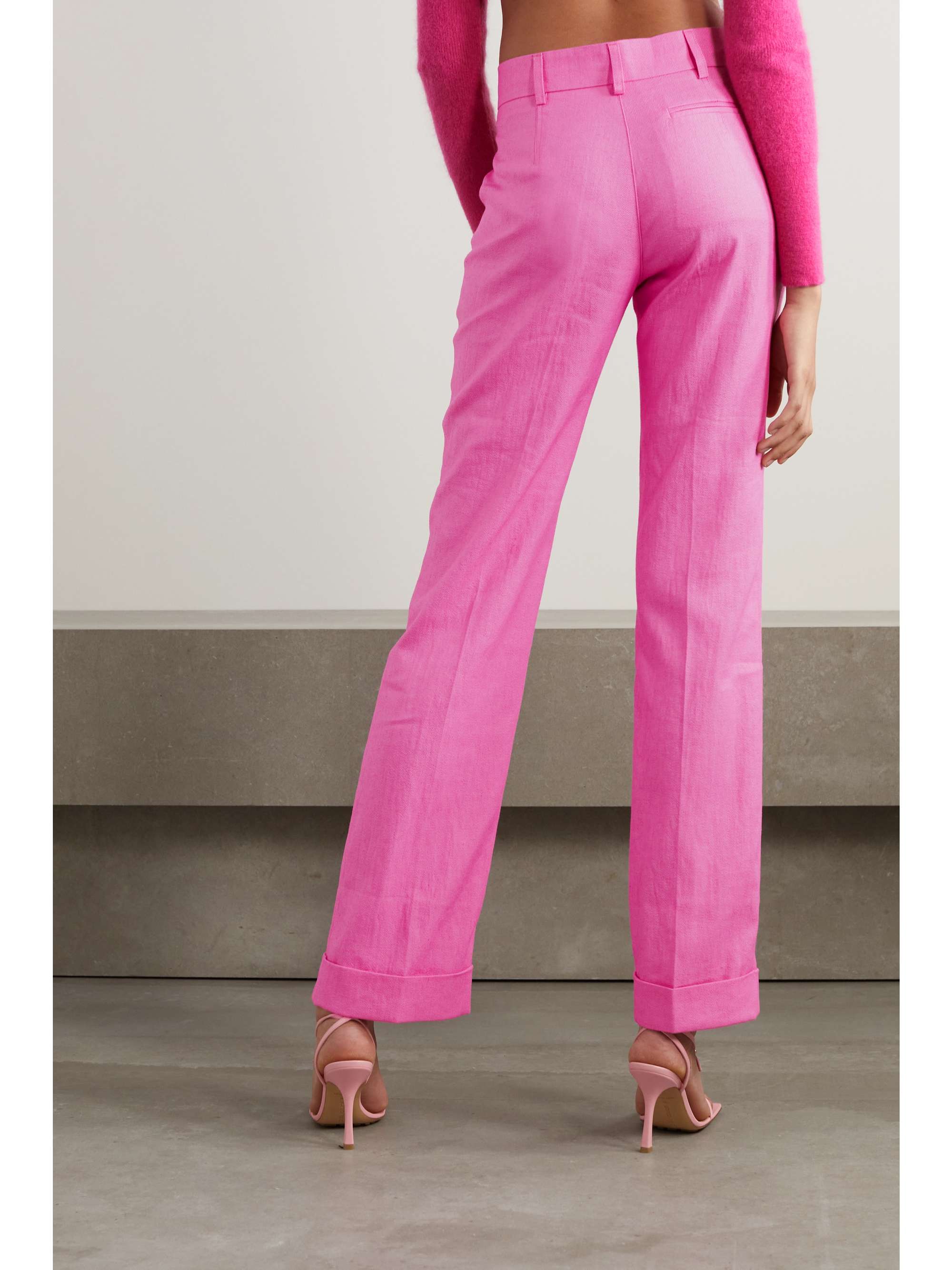 Pink Fresa pleated twill flared pants 