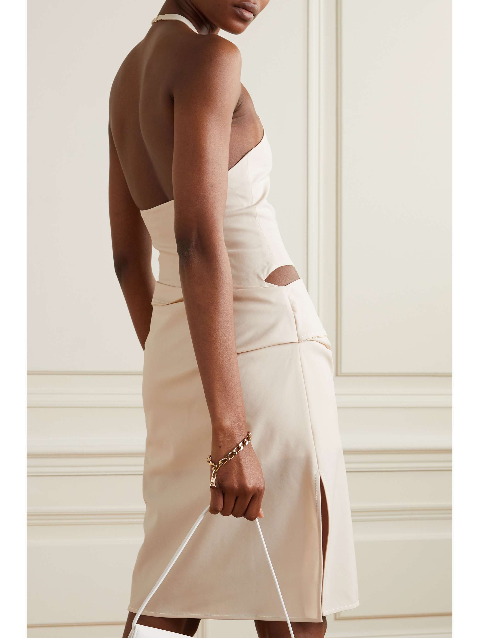 JACQUEMUS Hielo cutout draped wool-blend halterneck mini dress