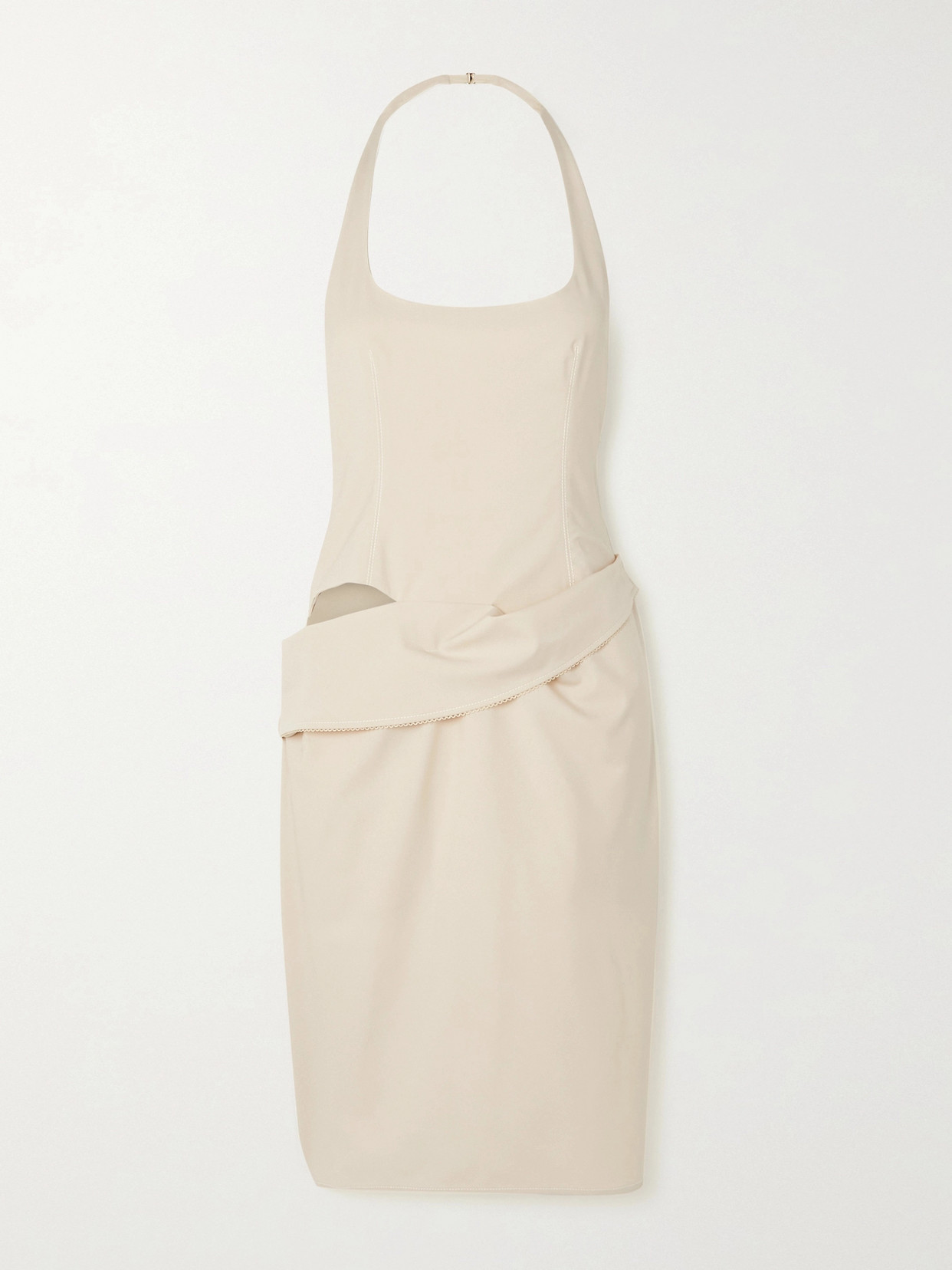 Jacquemus Hielo Cutout Draped Wool-blend Halterneck Mini Dress - Off-white