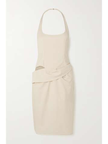 자크뮈스 원피스 JACQUEMUS Hielo cutout draped wool-blend halterneck mini dress,Off-white
