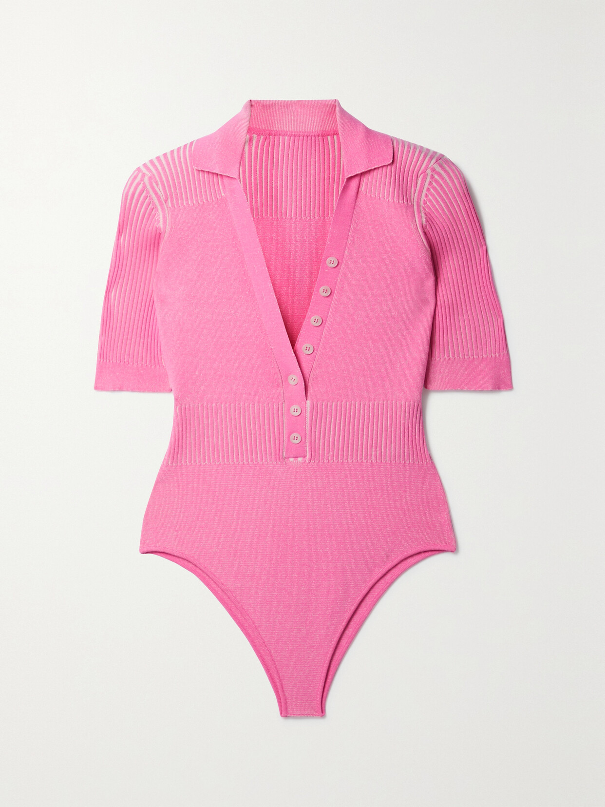 Jacquemus Le Body Yauco Knit Polo Bodysuit In Pink