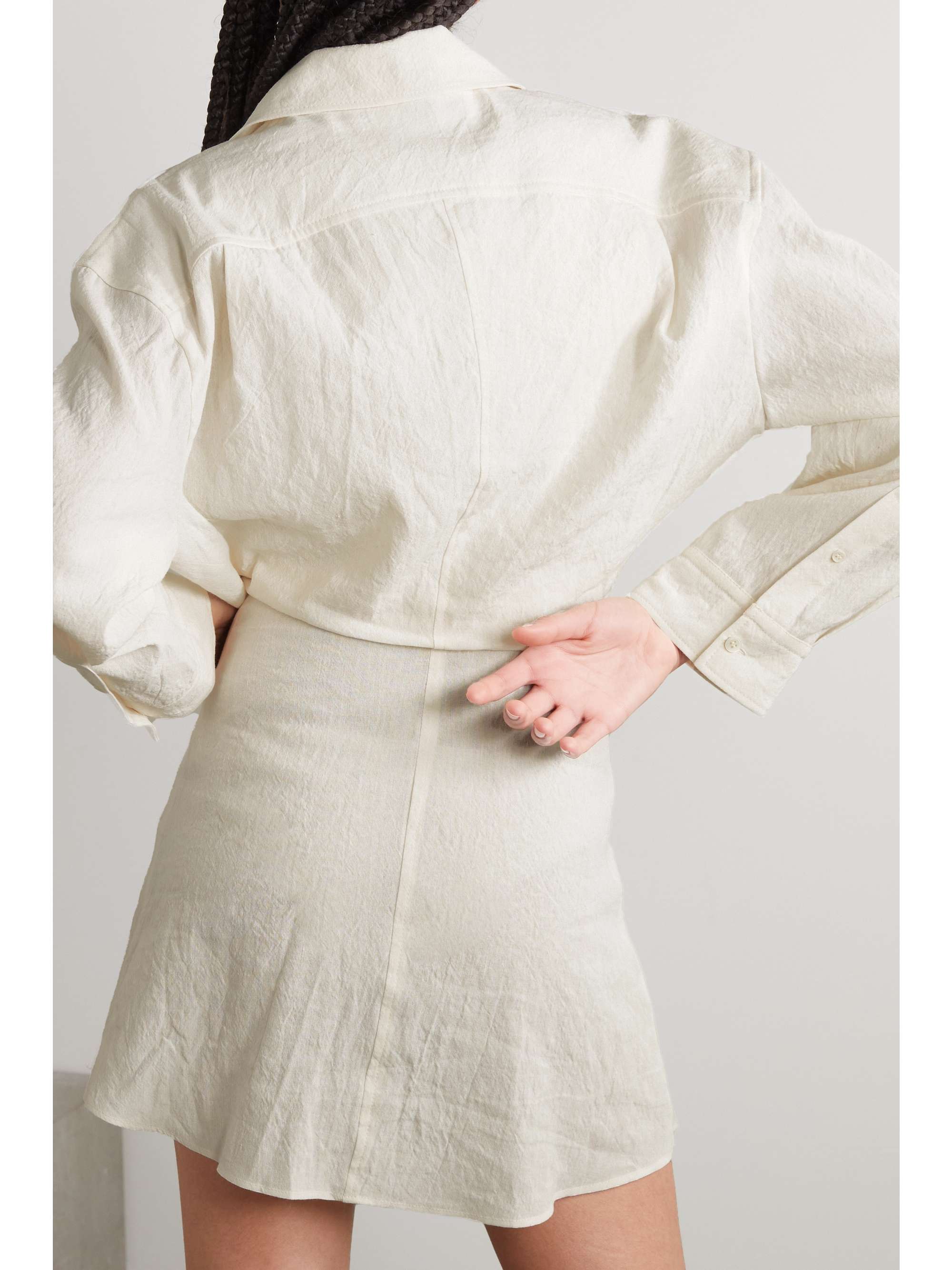 JACQUEMUS Baunhilha layered linen mini shirt dress