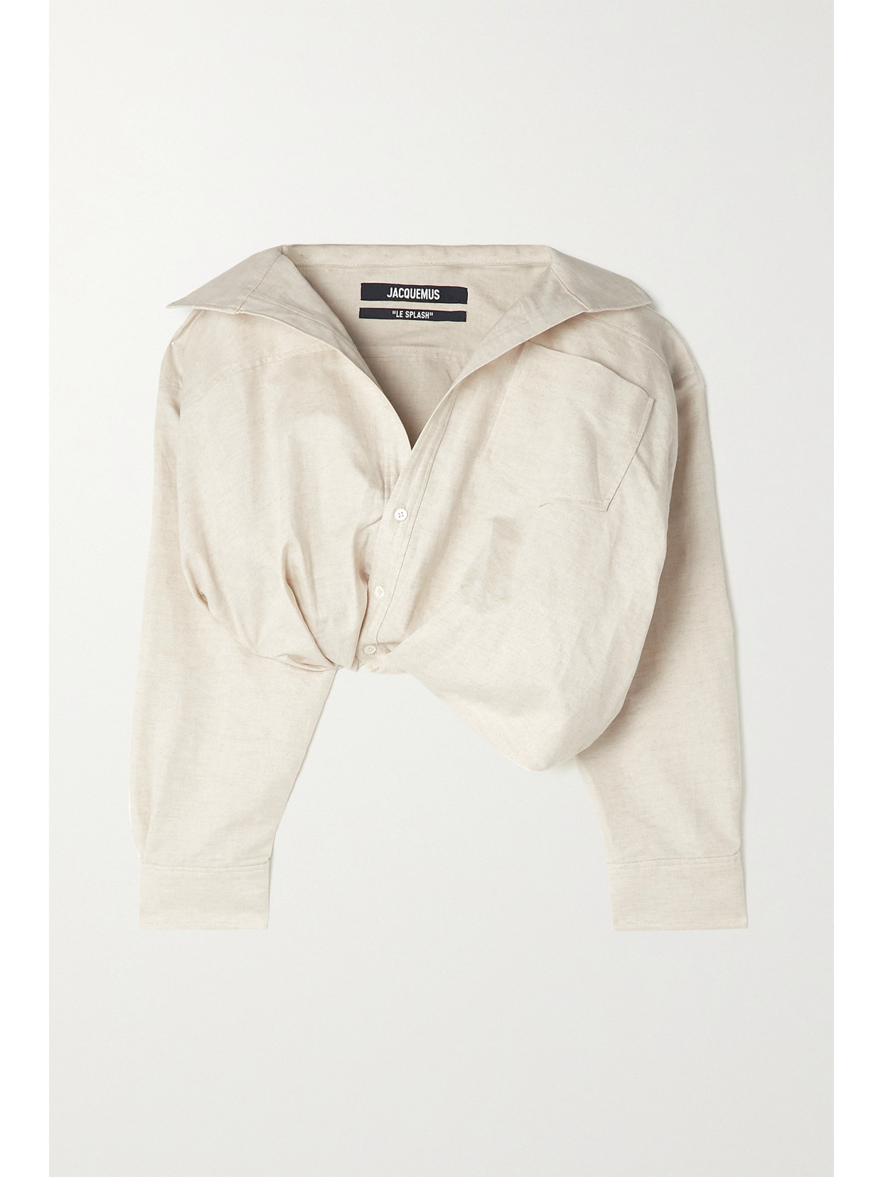 Jacquemus Baci Cropped Underwired Cotton And Linen-blend Shirt In Neutrals