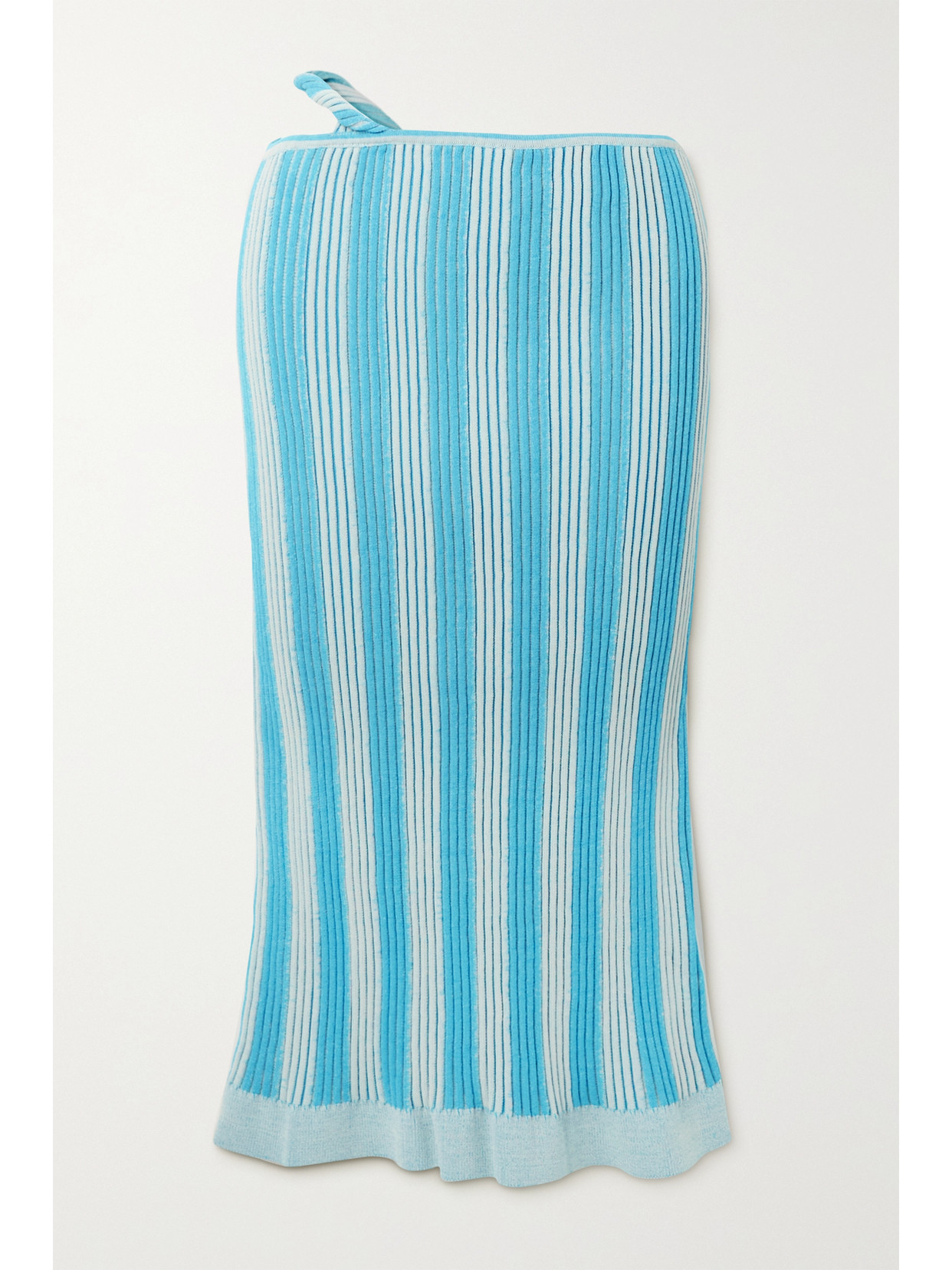 Shop Jacquemus Gelato Cutout Striped Ribbed Cotton-blend Skirt In Blue