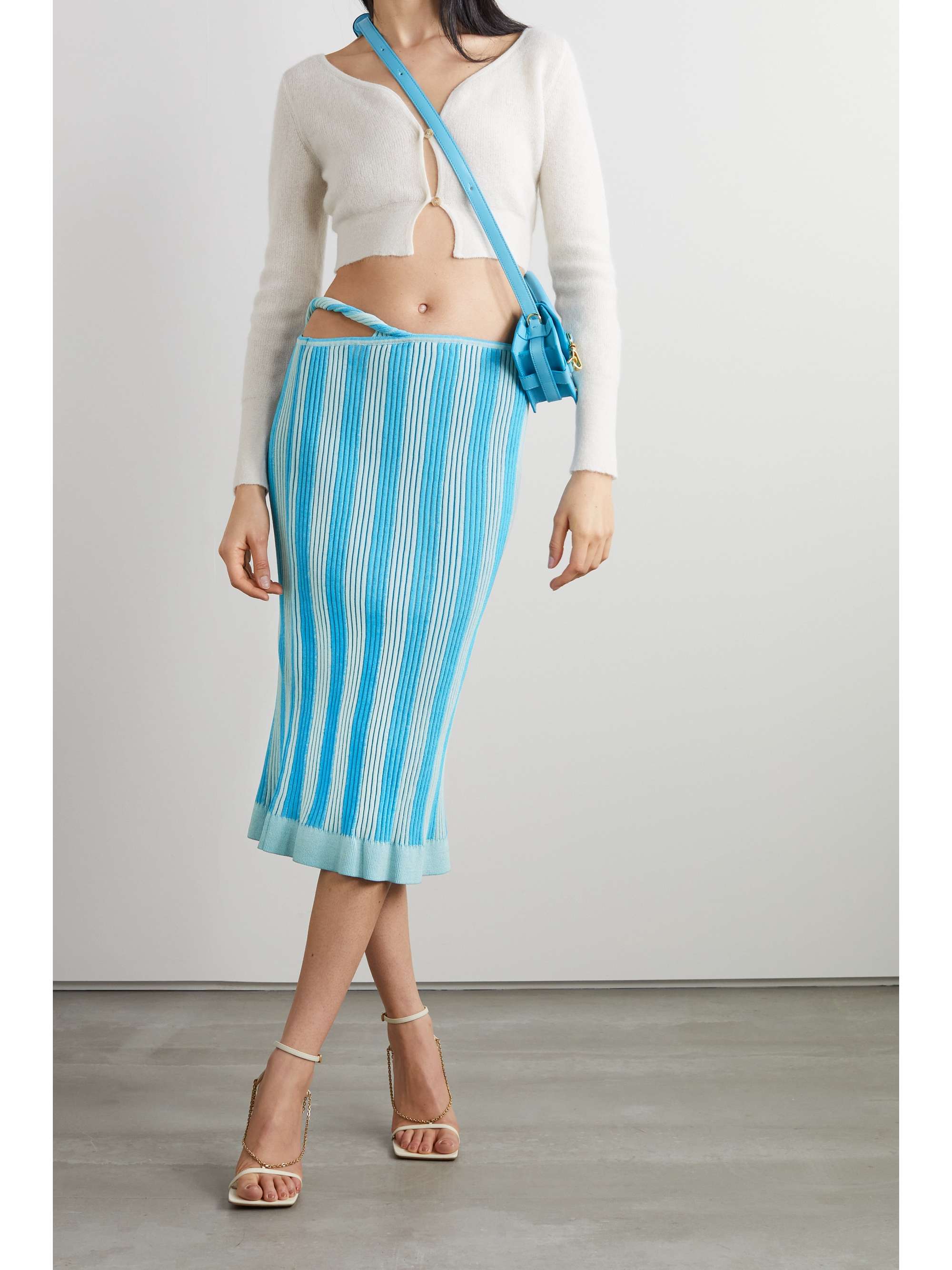 JACQUEMUS Gelato cutout striped ribbed cotton-blend skirt