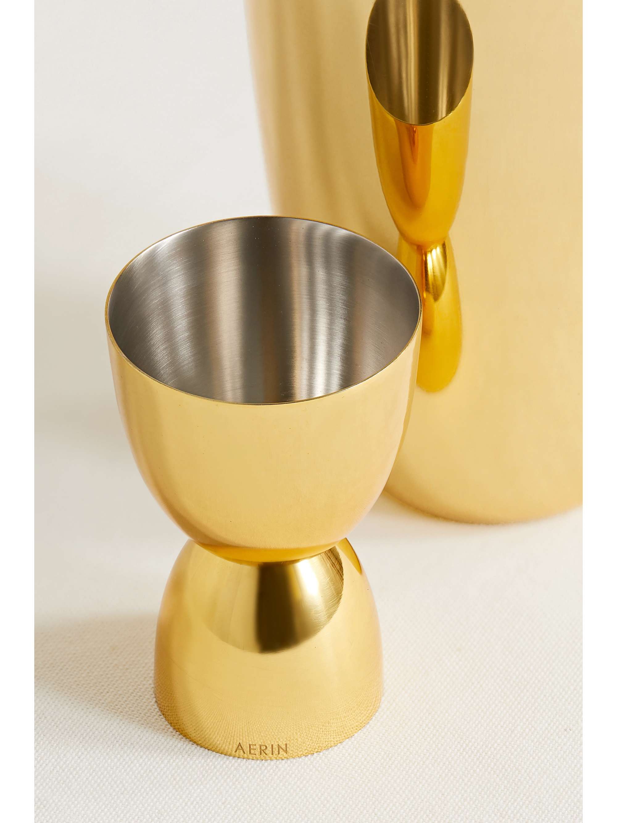 AERIN Fausto gold-plated stainless steel cocktail shaker and jigger set