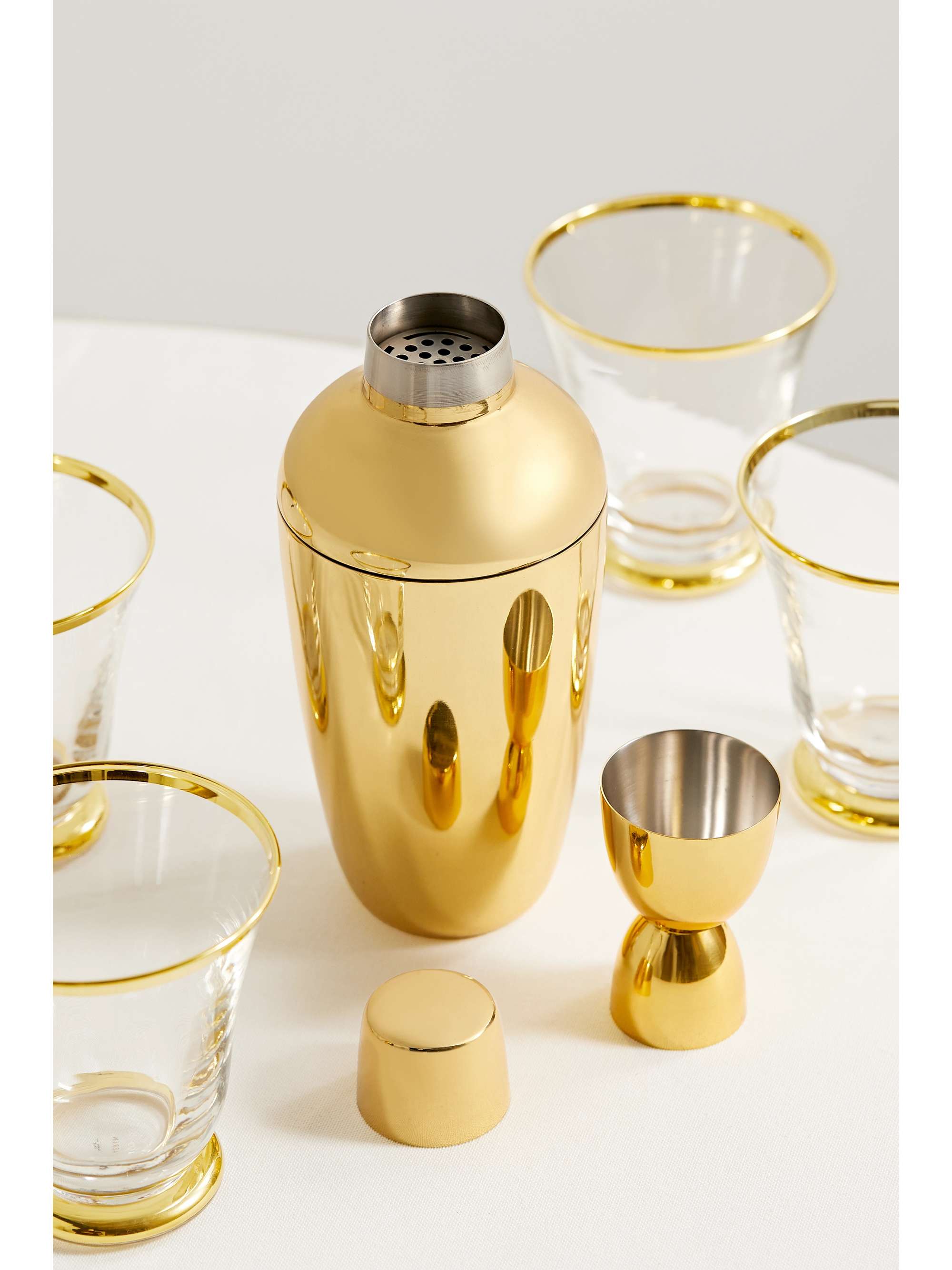 AERIN Fausto gold-plated stainless steel cocktail shaker and jigger set
