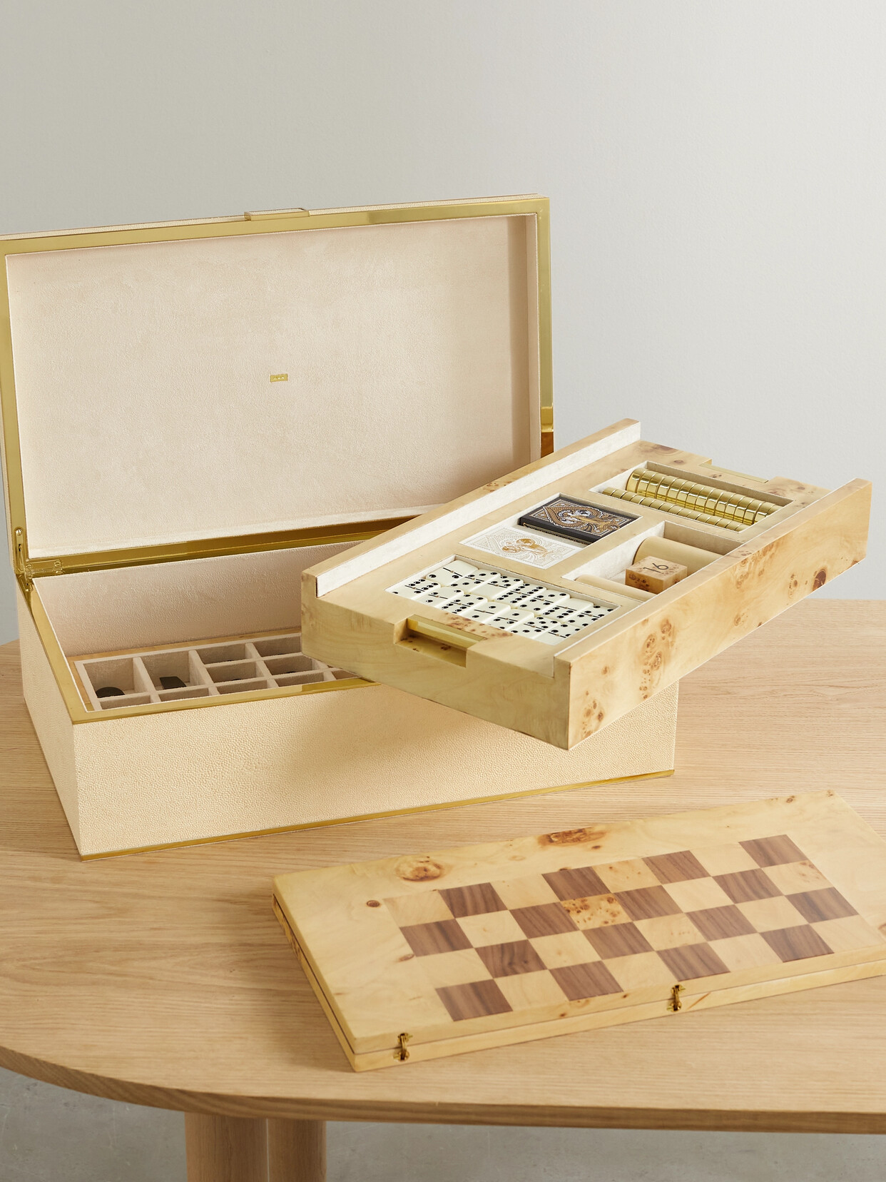 AERIN - Shagreen, Wood And Brass Game Set - Cream