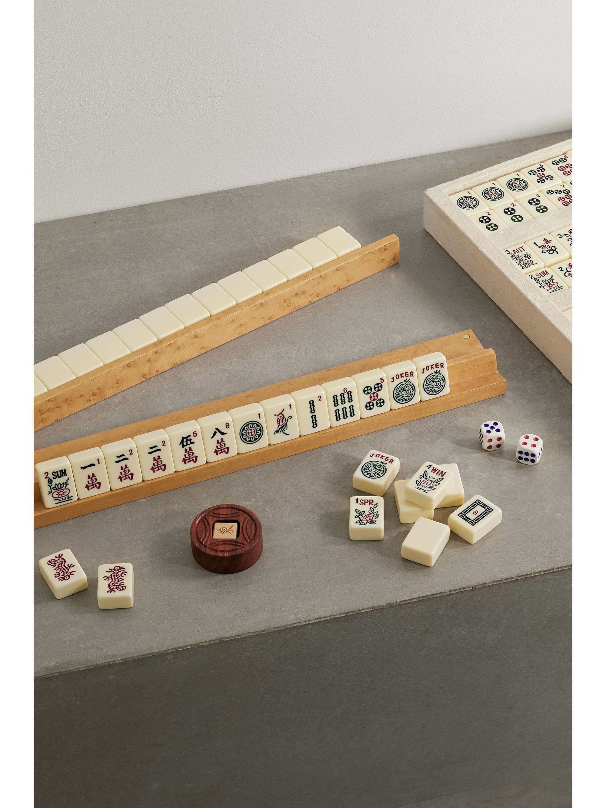 AERIN Brass and shagreen mahjong set