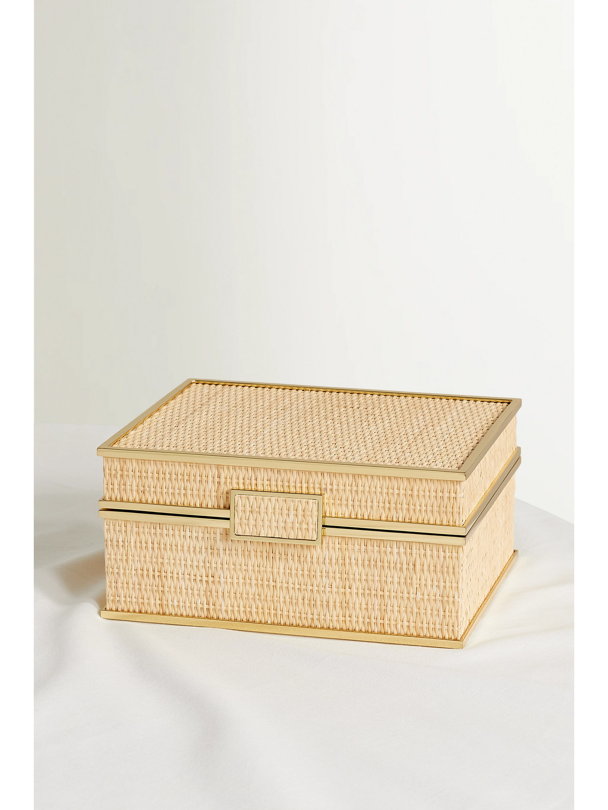 AERIN - Colette Rattan And Gold-tone Jewelry Box - Neutrals