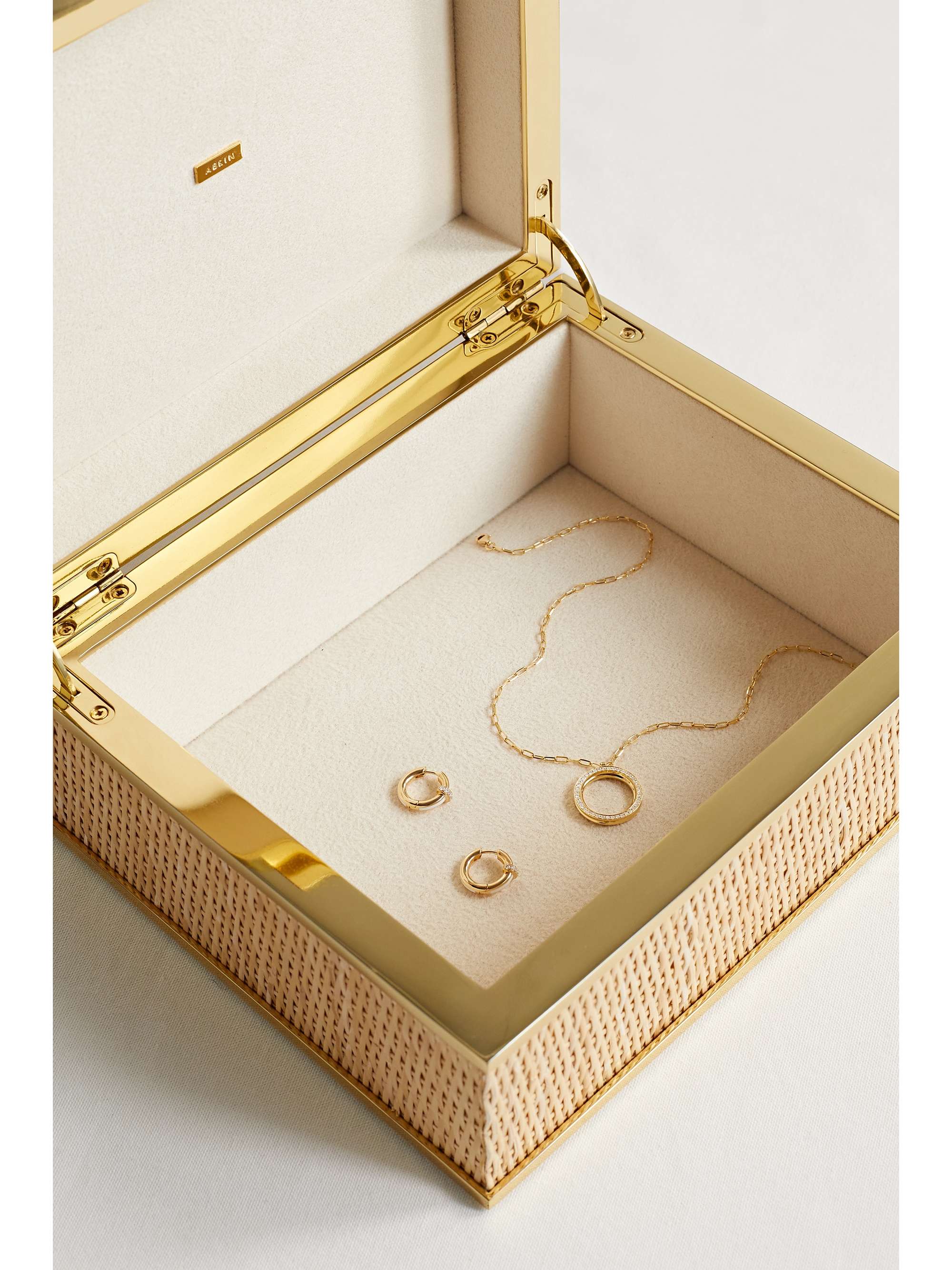 AERIN Boîte à bijoux en rotin et métal doré Colette