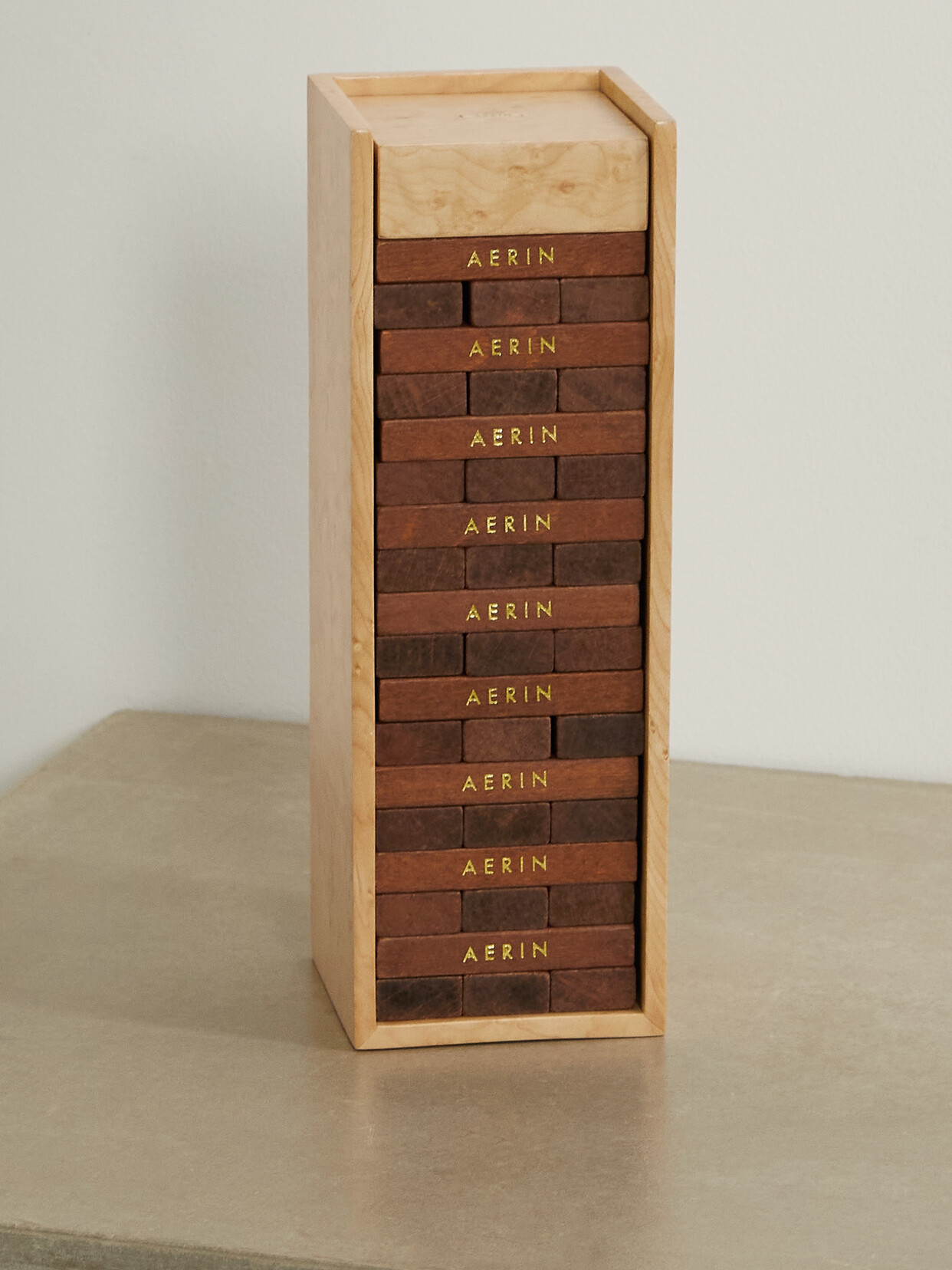 AERIN SHAGREEN, WOOD AND BRASS JENGA SET