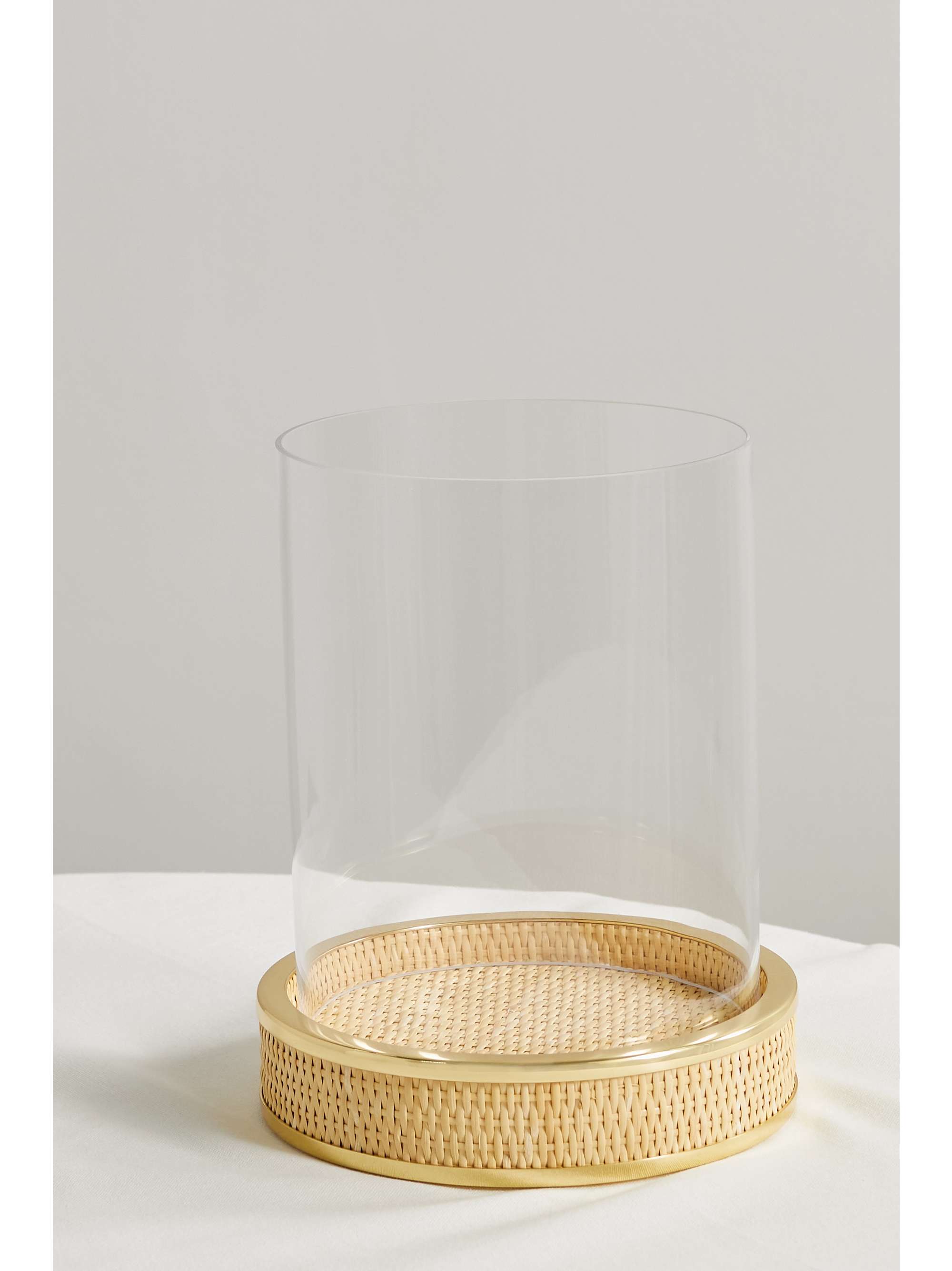 AERIN Colette woven cane, brass and glass candle holder