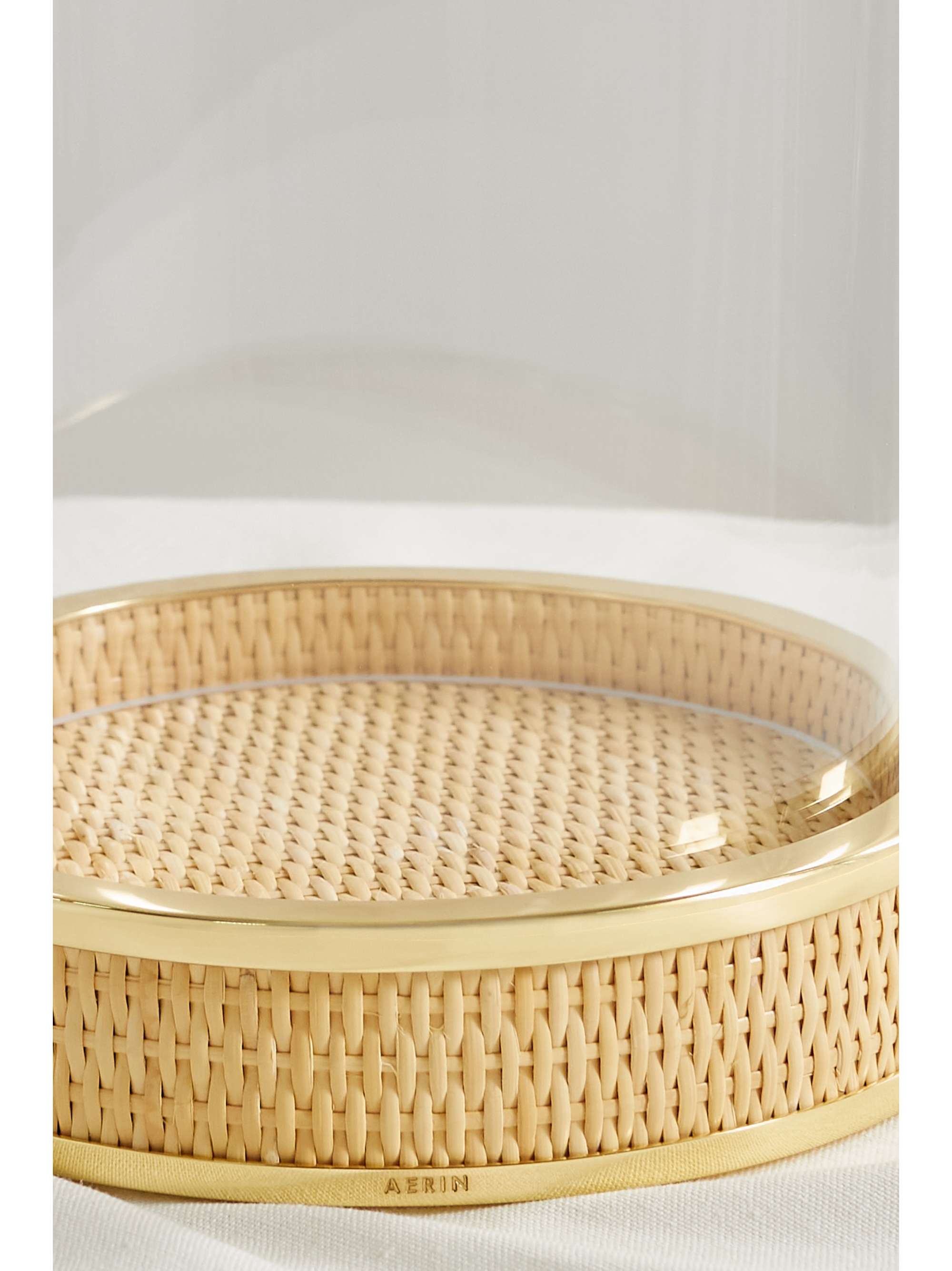 AERIN Colette woven cane, brass and glass candle holder