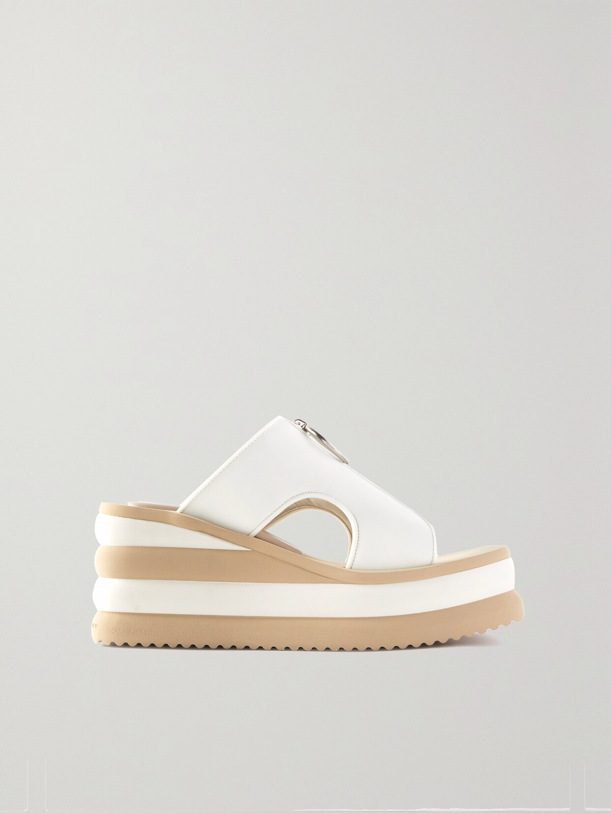 STELLA MCCARTNEY CUTOUT STRIPED STRETCH-SCUBA PLATFORM SLIDES