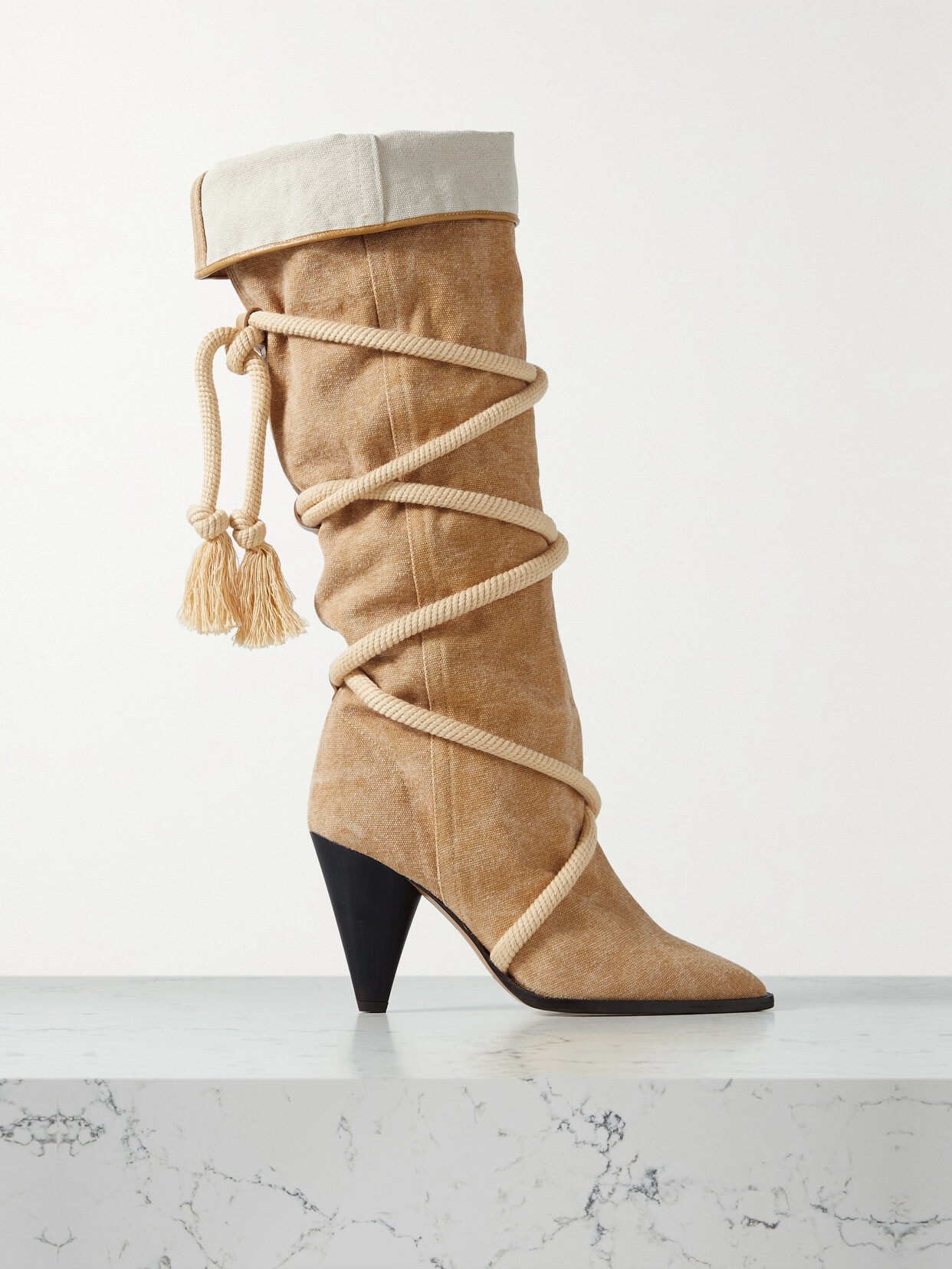 ISABEL MARANT LOPHIE ROPE-TRIMMED CANVAS KNEE BOOTS