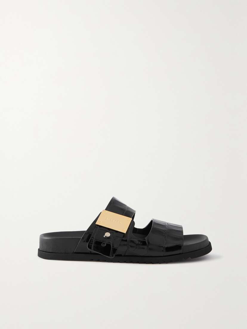 Burberry Olympia Embellished Croc-effect Leather Sandals