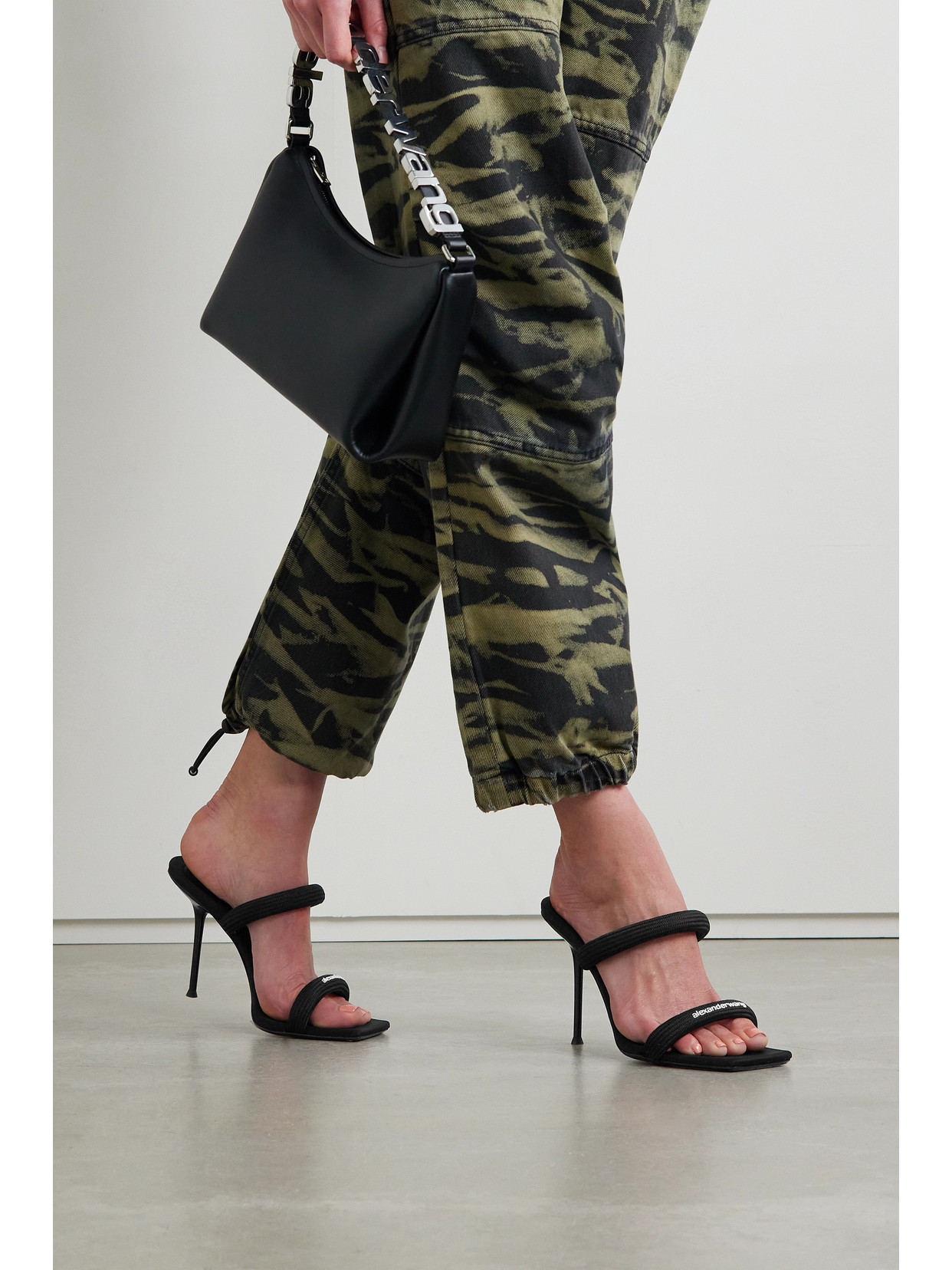 Shop Alexander Wang Julie Logo-print Webbing Mules In Black