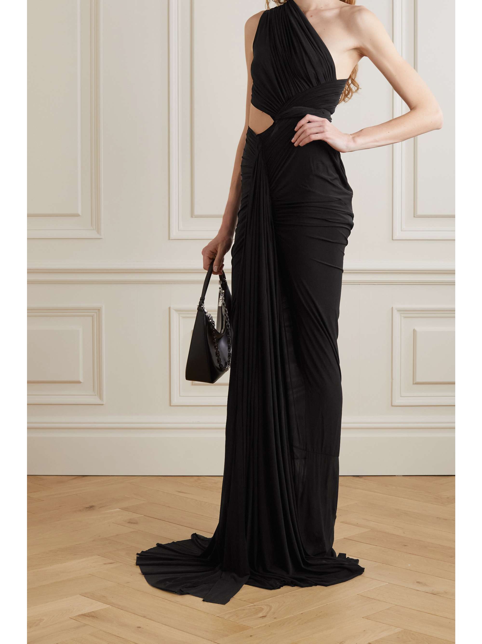 one shoulder cut out gown
