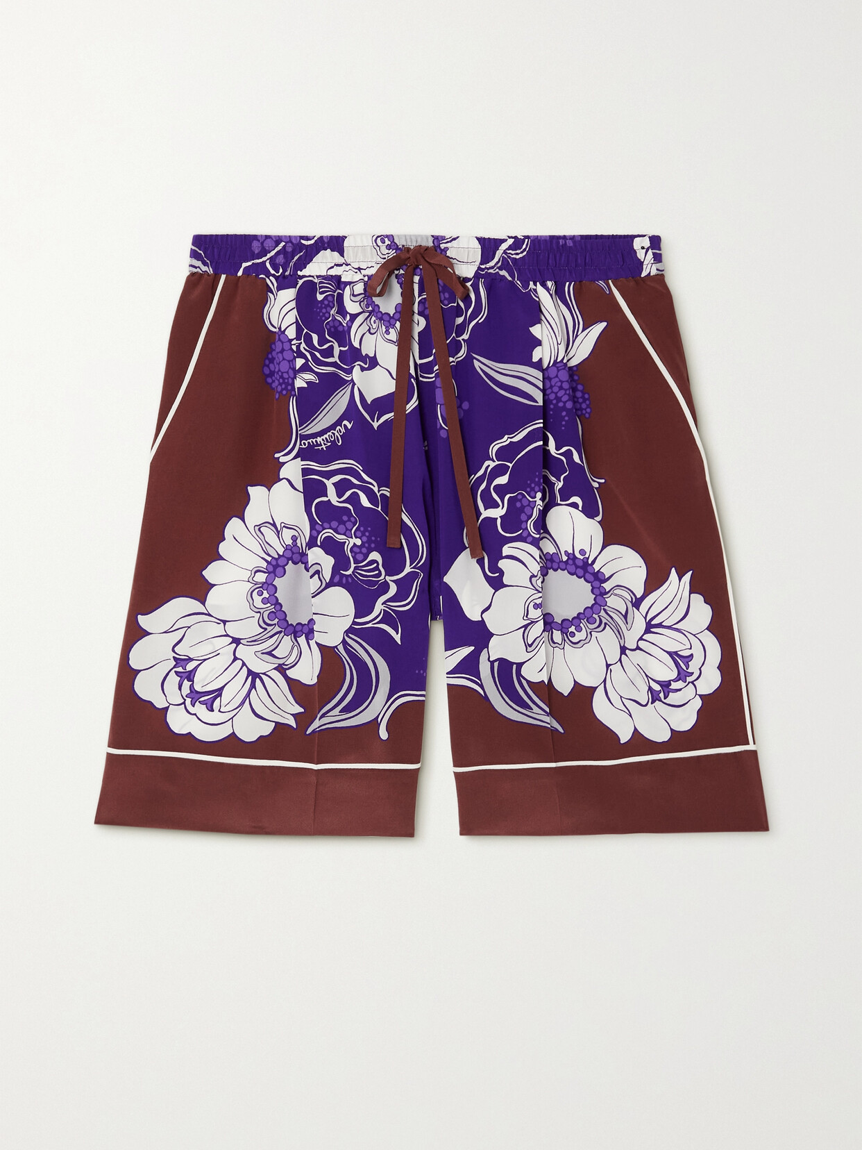 Valentino Floral-print Silk Crepe De Chine Shorts In Neutral