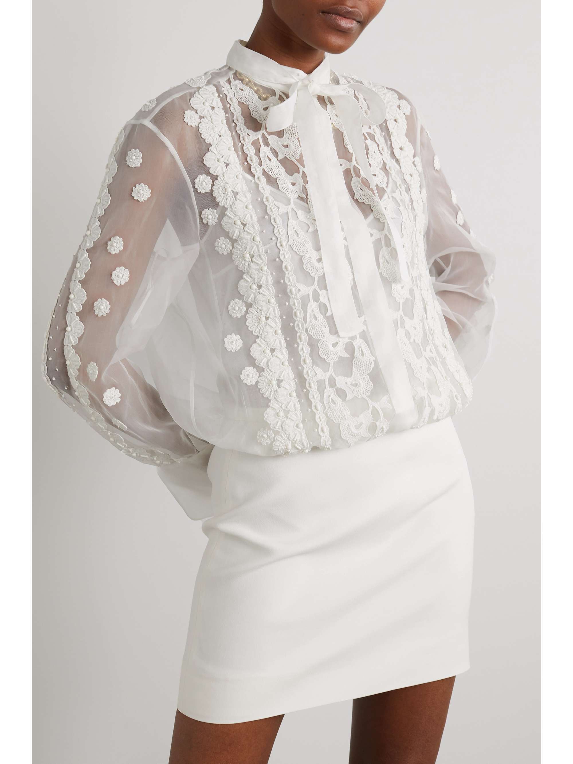 VALENTINO GARAVANI Embellished embroidered silk-organza and wool and silk-blend mini dress