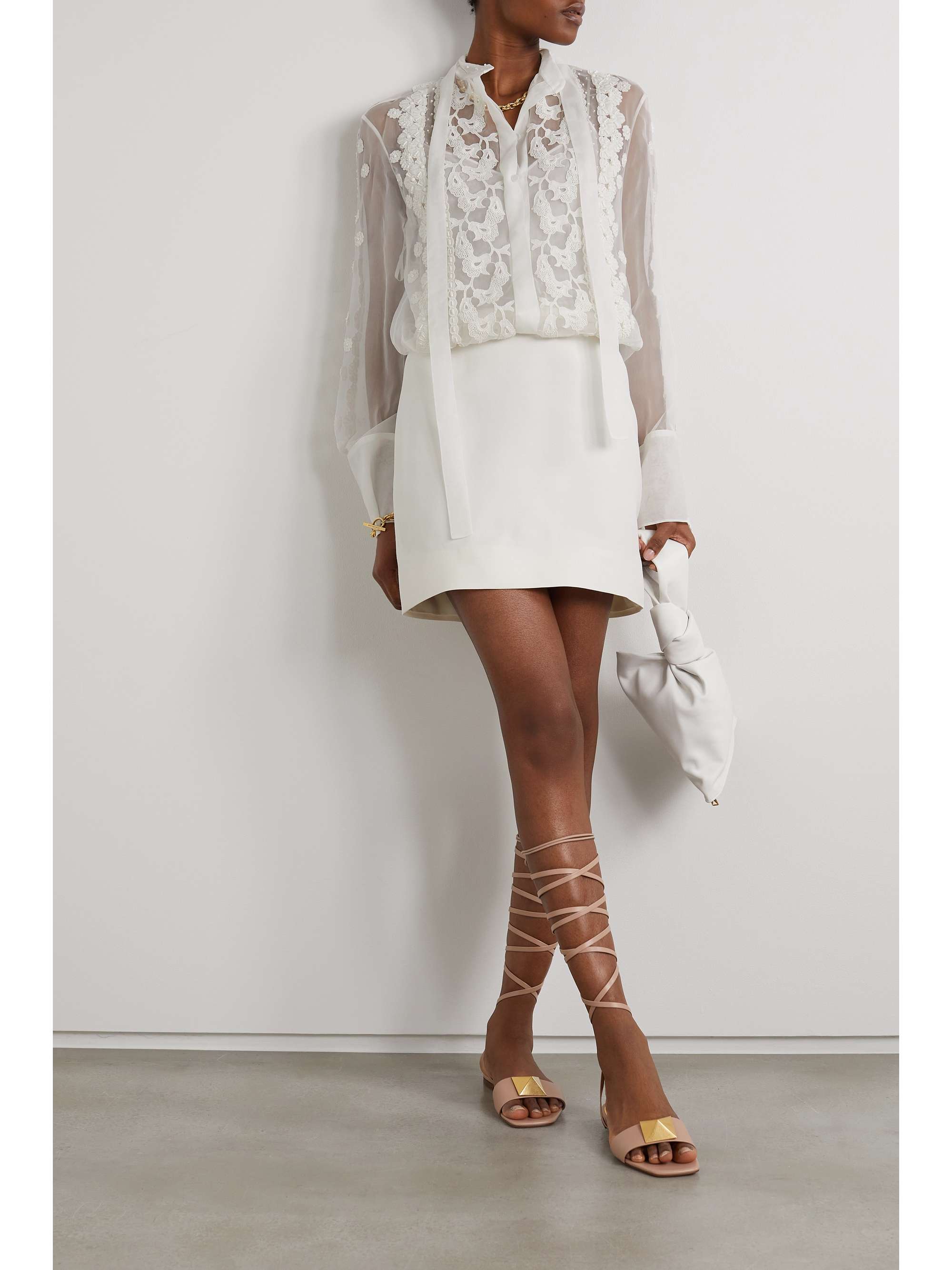 VALENTINO GARAVANI Embellished embroidered silk-organza and wool and silk-blend mini dress
