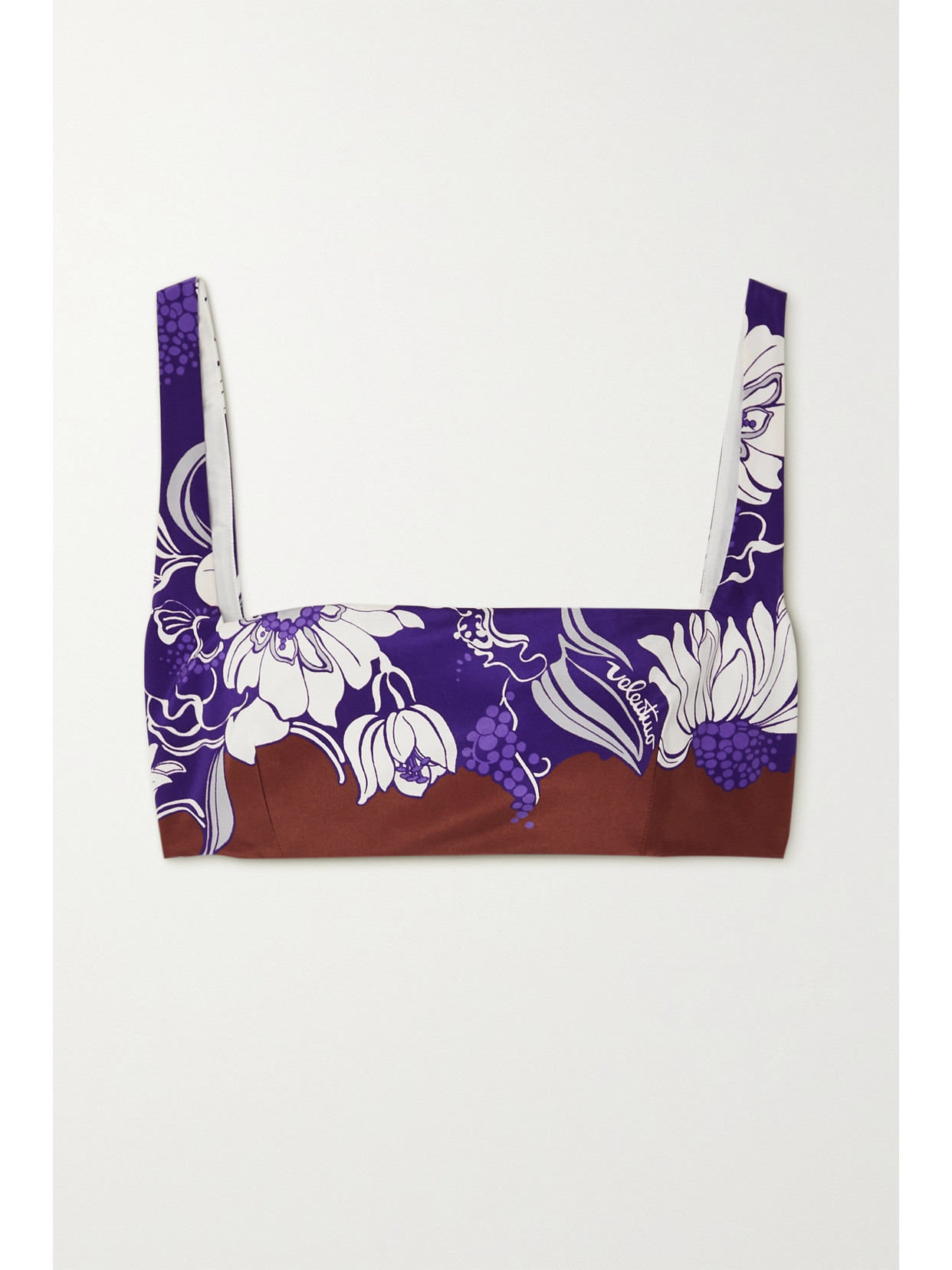 Valentino Floral-print Silk Crepe De Chine Bralette In Purple
