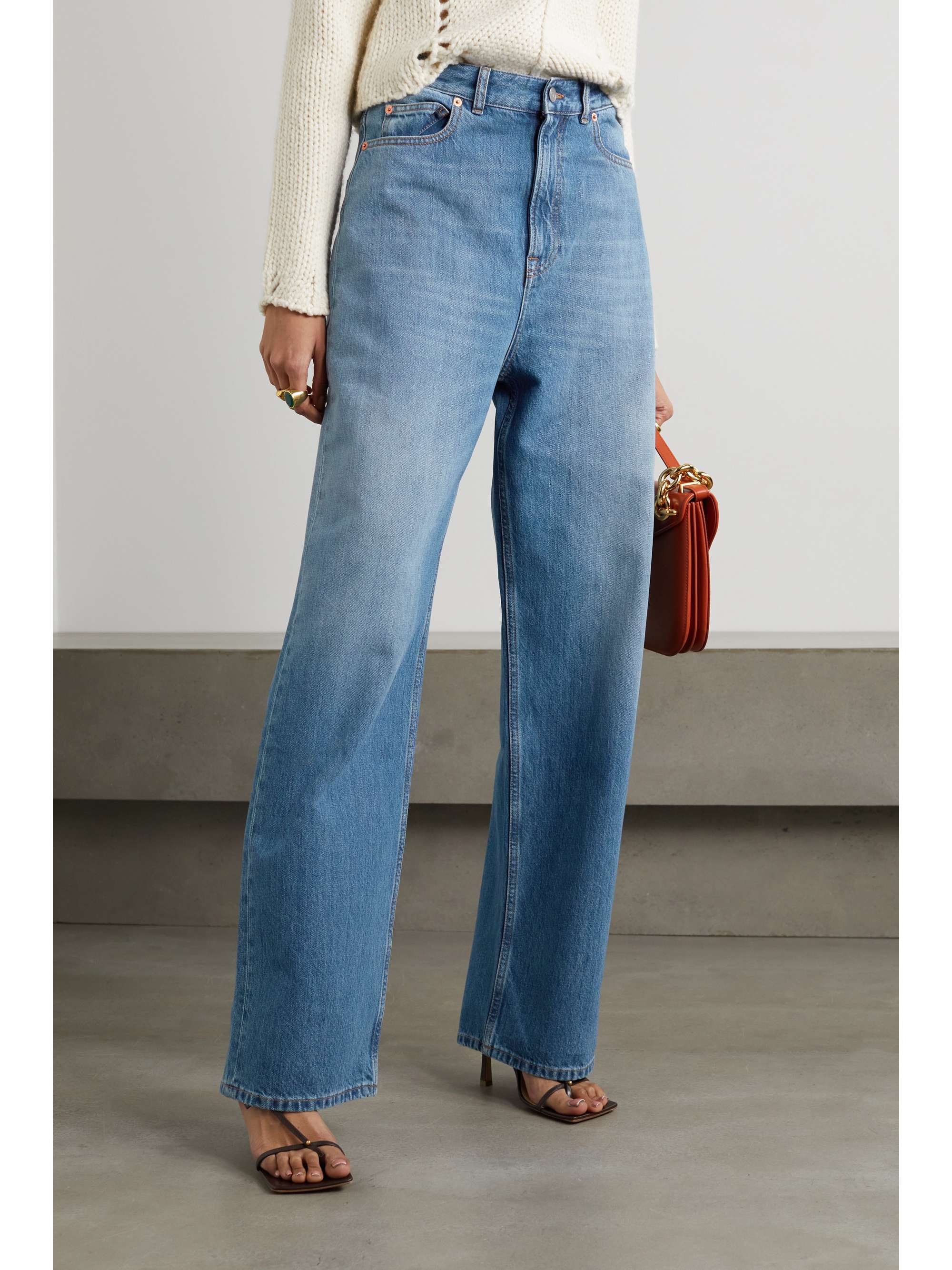 Mid denim Printed high-rise straight 