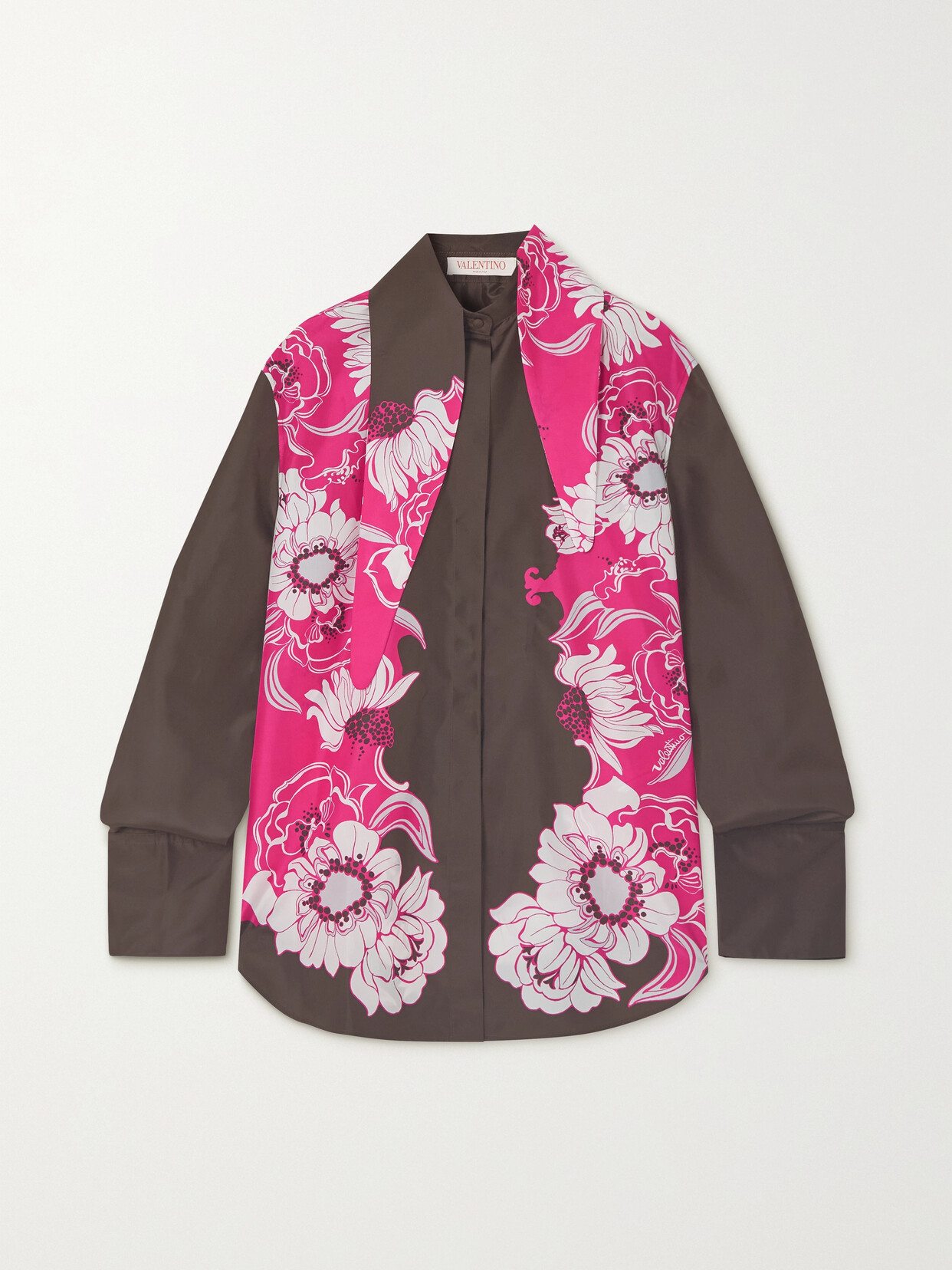 Valentino Floral-print Silk-taffeta Blouse In Pink/brown/ivory