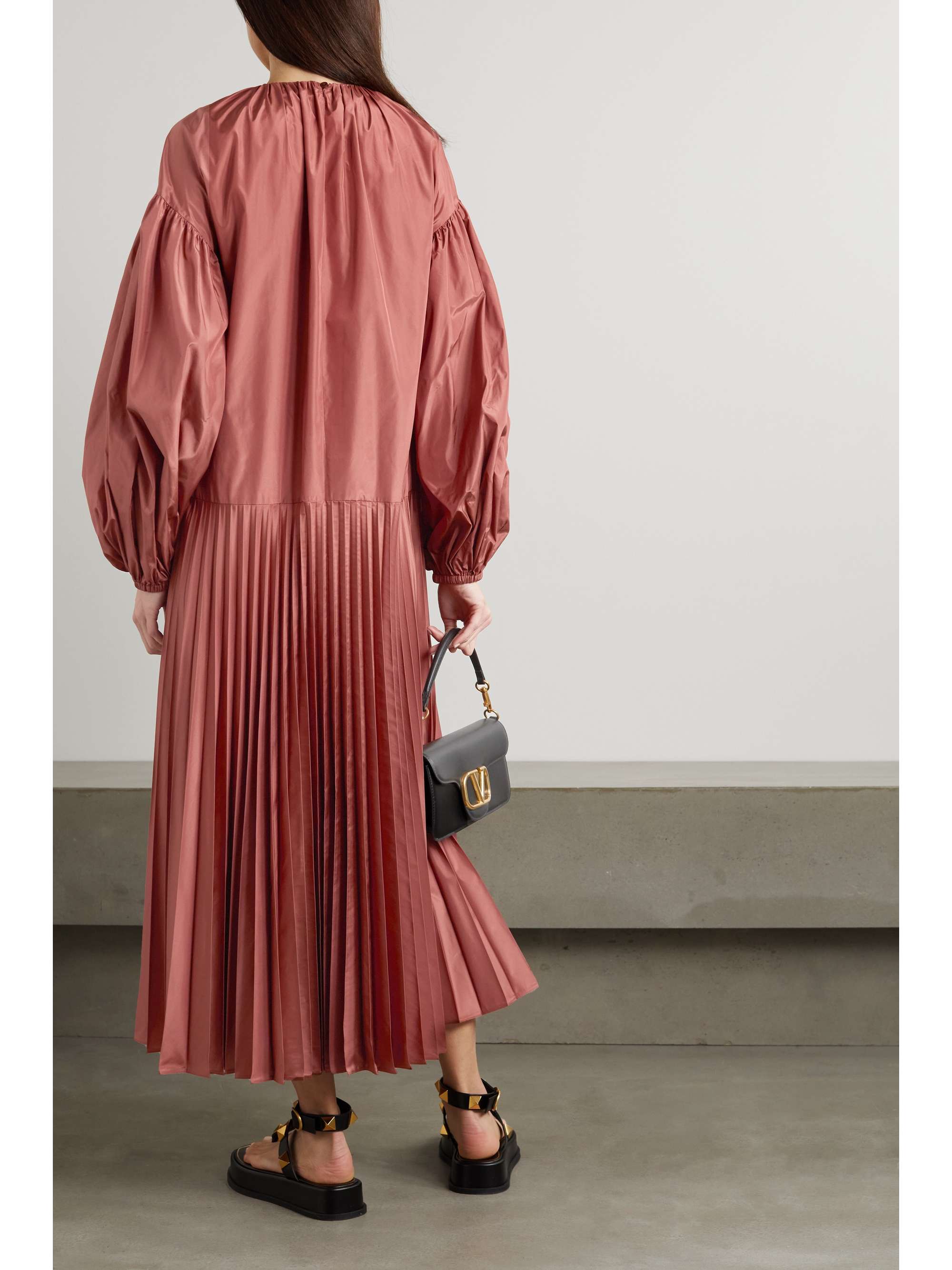 VALENTINO GARAVANI Pleated silk-blend satin midi dress