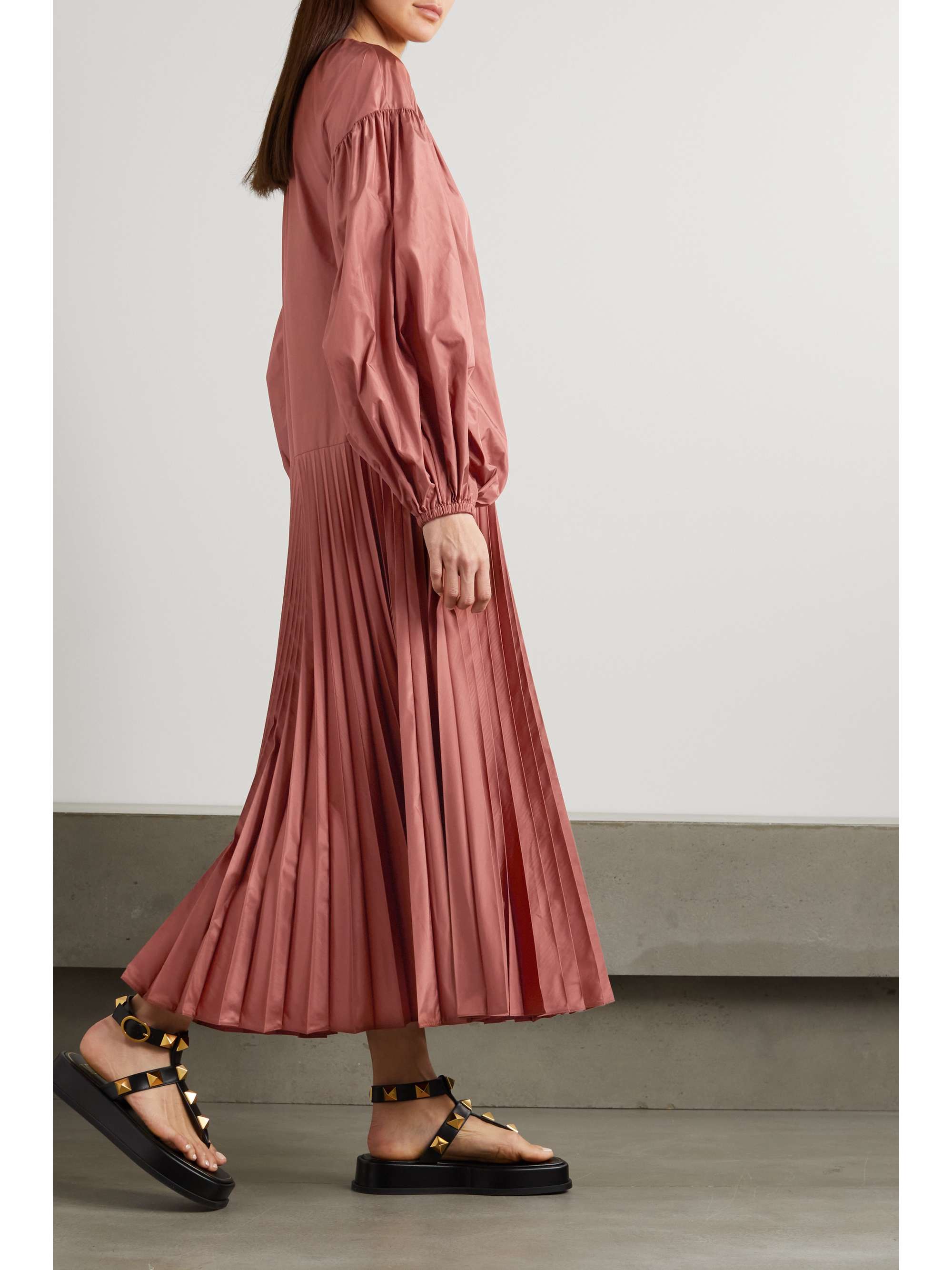 VALENTINO GARAVANI Pleated silk-blend satin midi dress