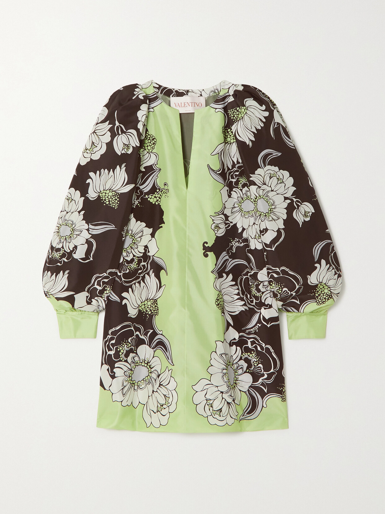 Valentino Garavani Floral-print Duchesse Silk-satin Mini Dress - Green
