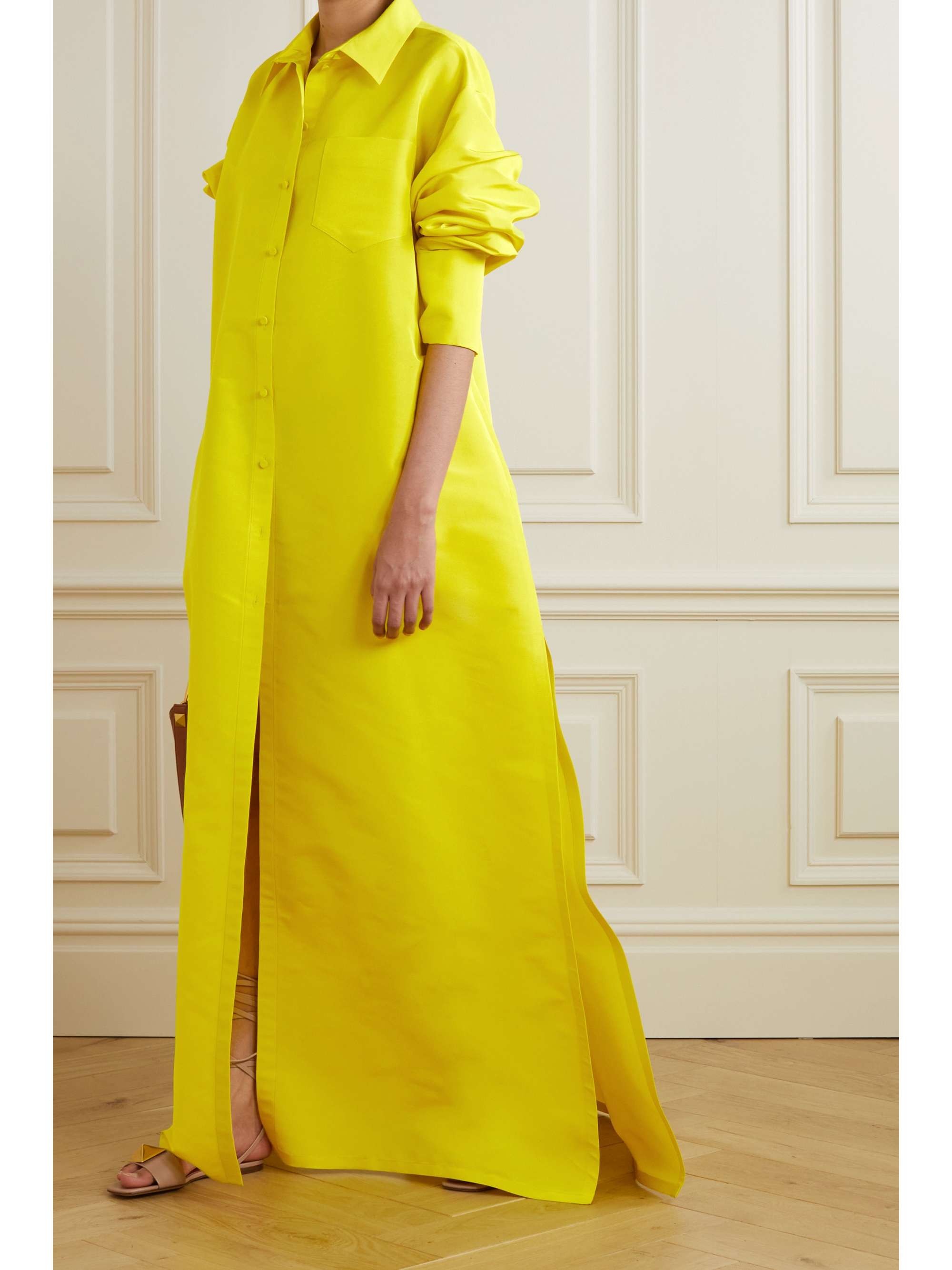 Yellow Silk-faille maxi shirt dress ...