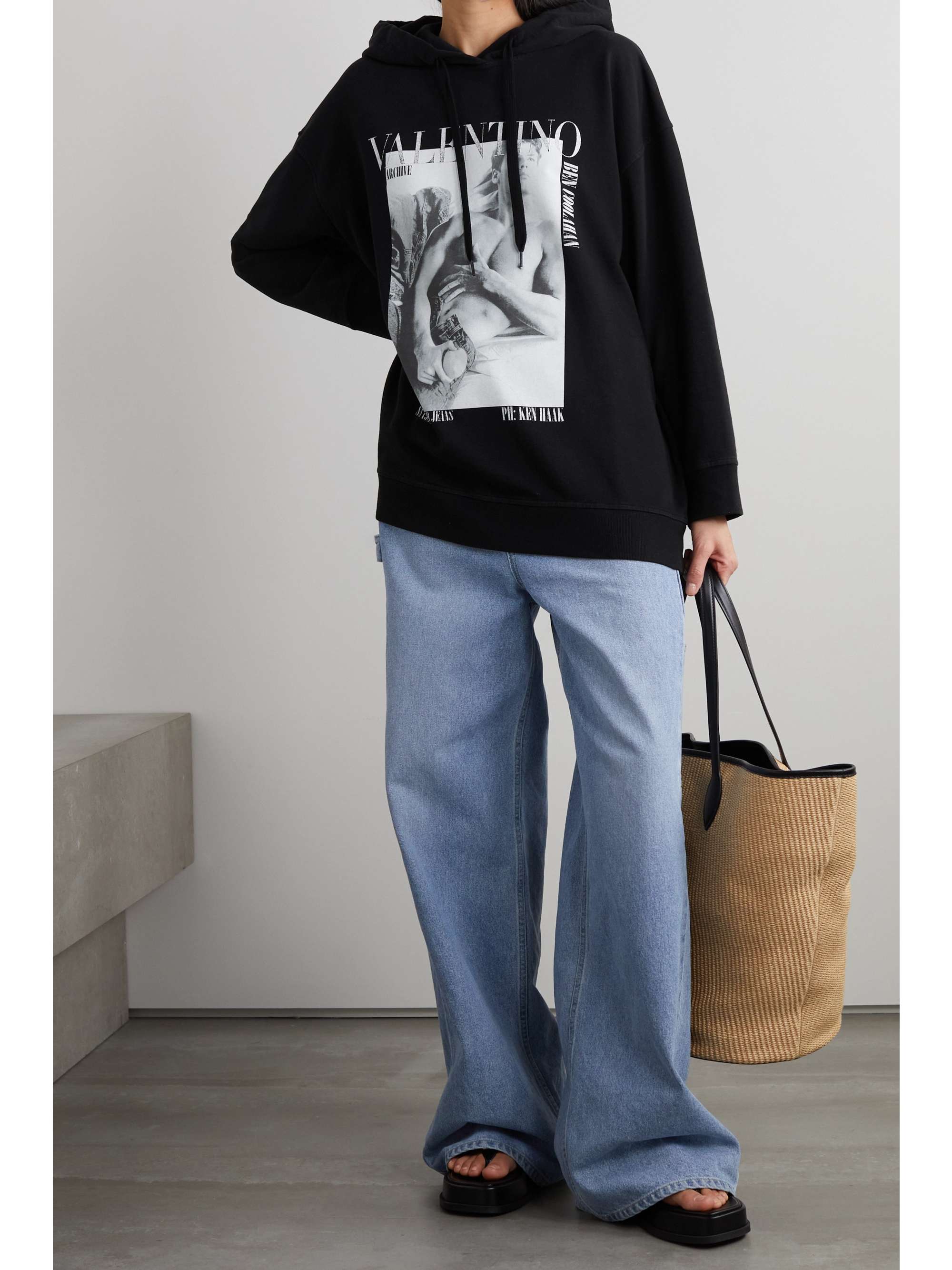 Black Printed cotton-jersey hoodie 
