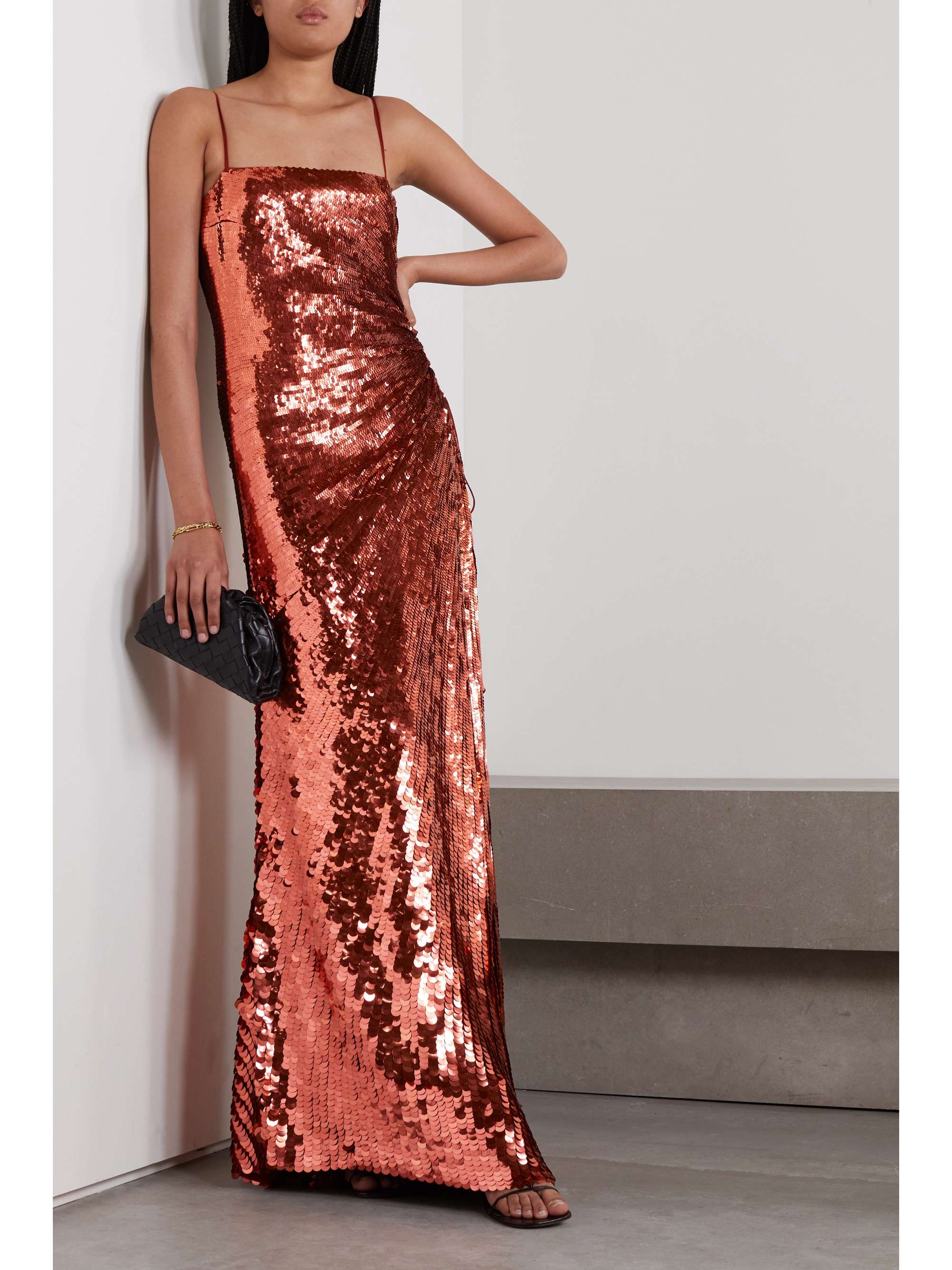 VALENTINO GARAVANI Ruched cutout sequined silk-satin gown | NET-A-PORTER