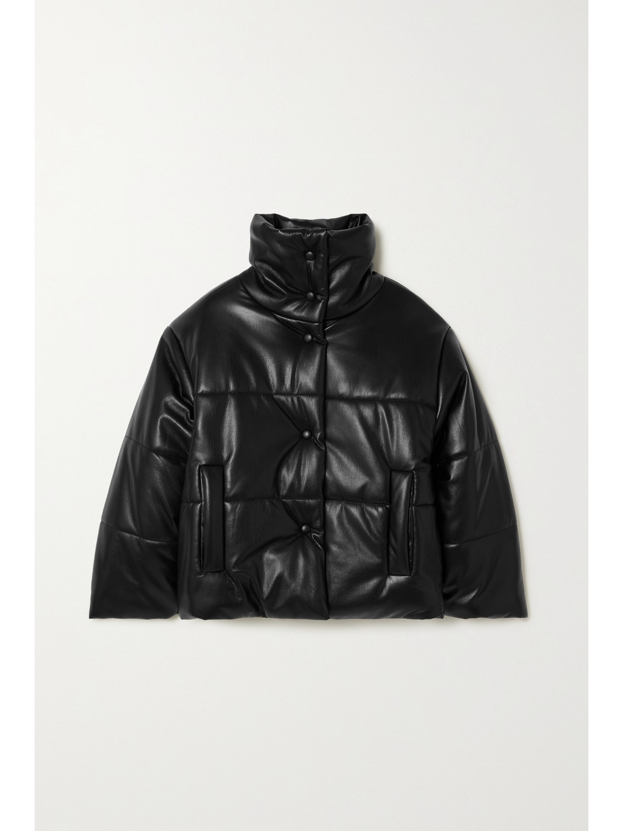 Nanushka Hide Quilted Padded Vegan Leather Jacket In Black