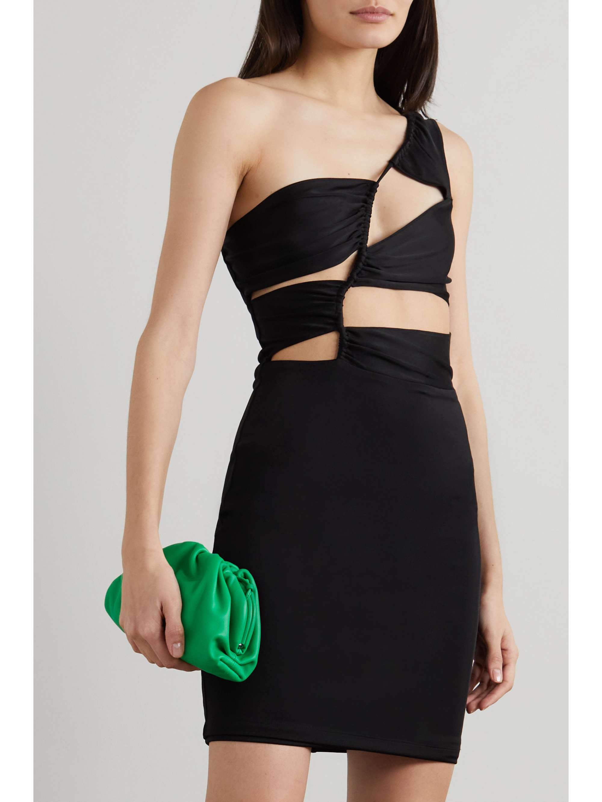 ET OCHS Mila one-shoulder cutout stretch-satin jersey mini dress