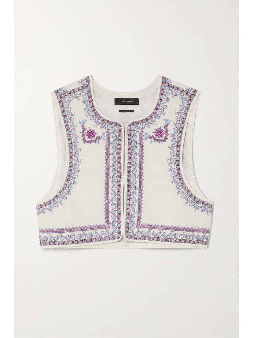 Isabel Marant Cruz Cropped Embroidered Cotton Vest