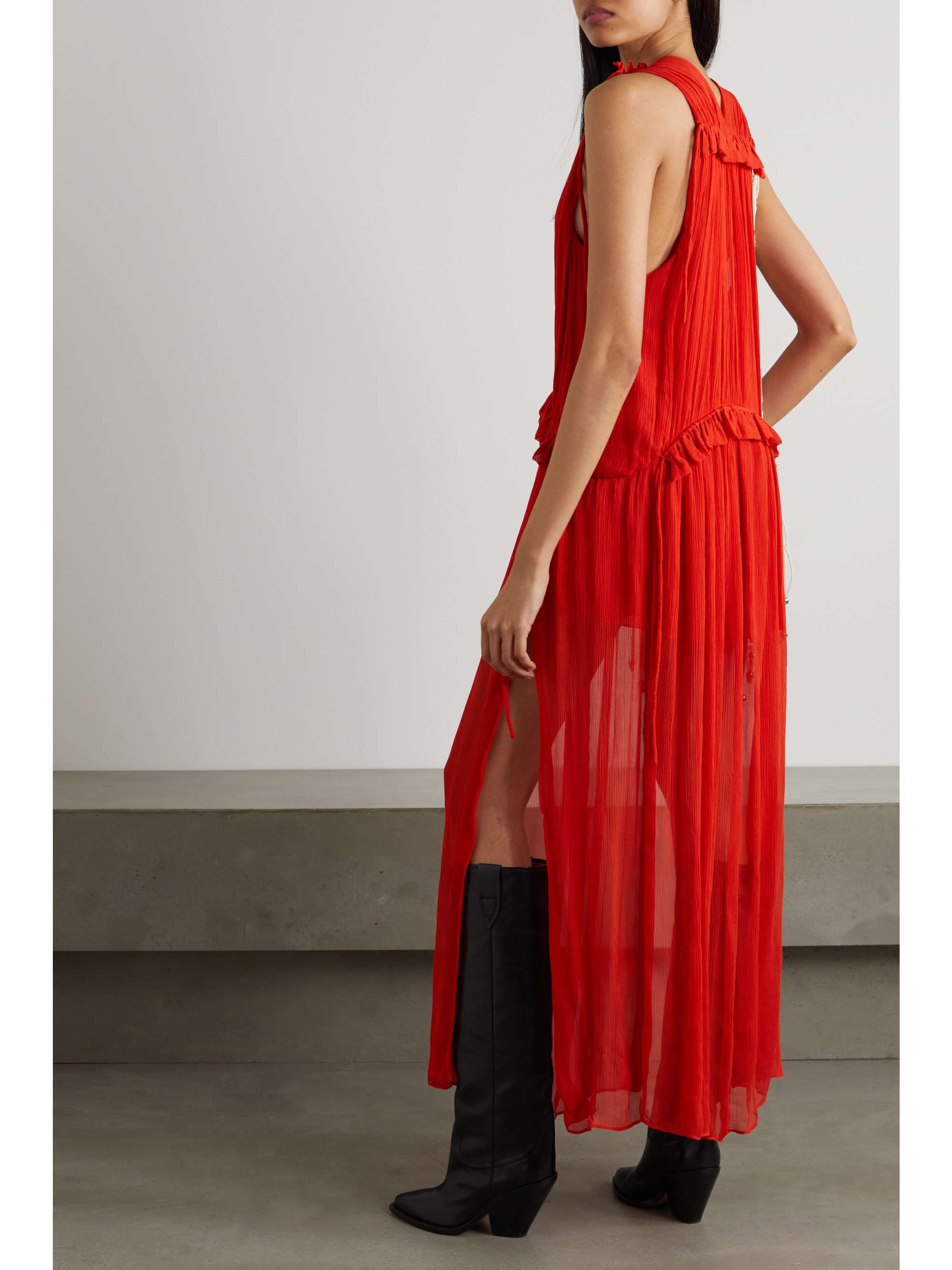ISABEL MARANT Alsaw ruffled pleated silk-crepon maxi dress