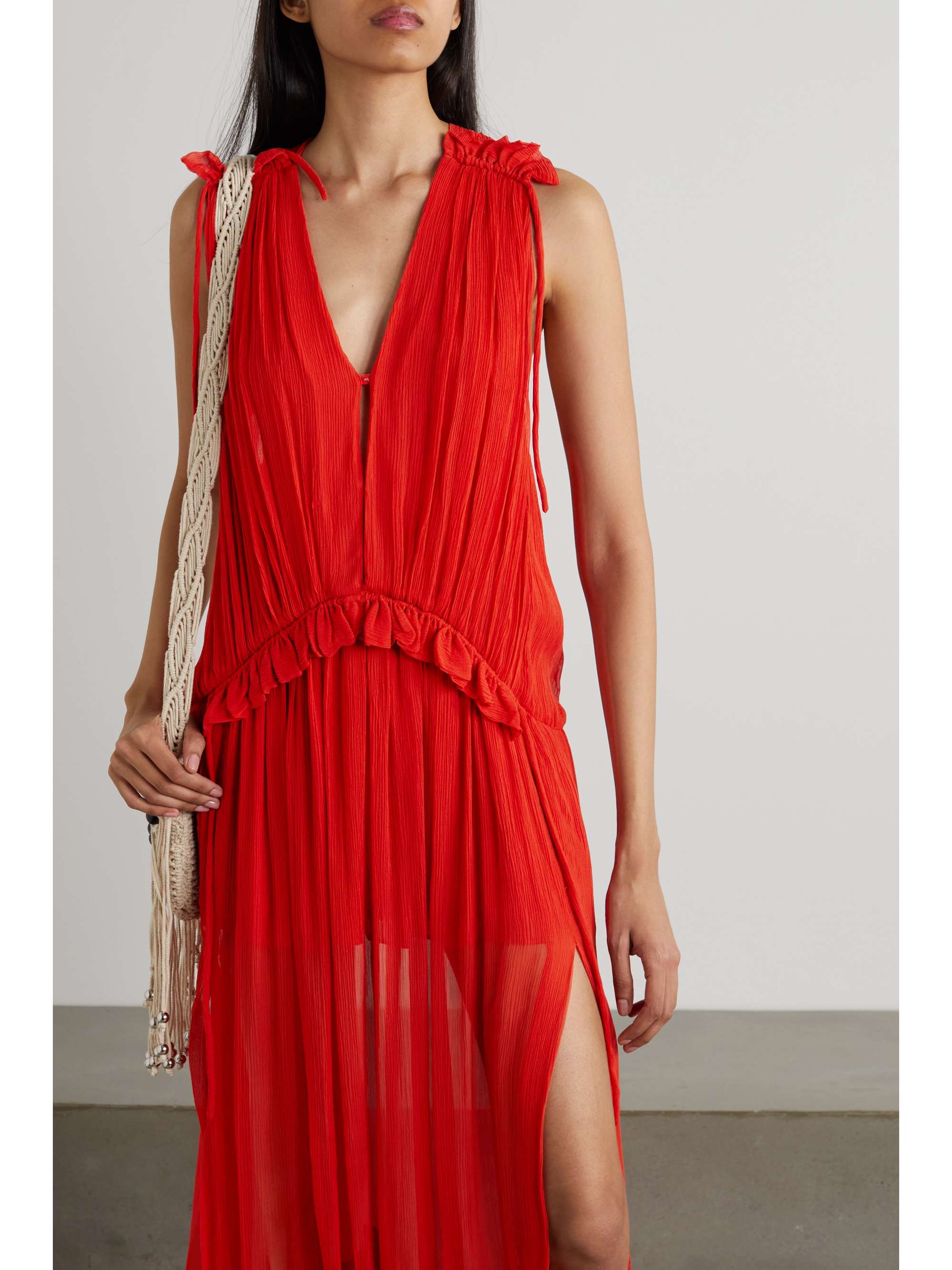 ISABEL MARANT Alsaw ruffled pleated silk-crepon maxi dress