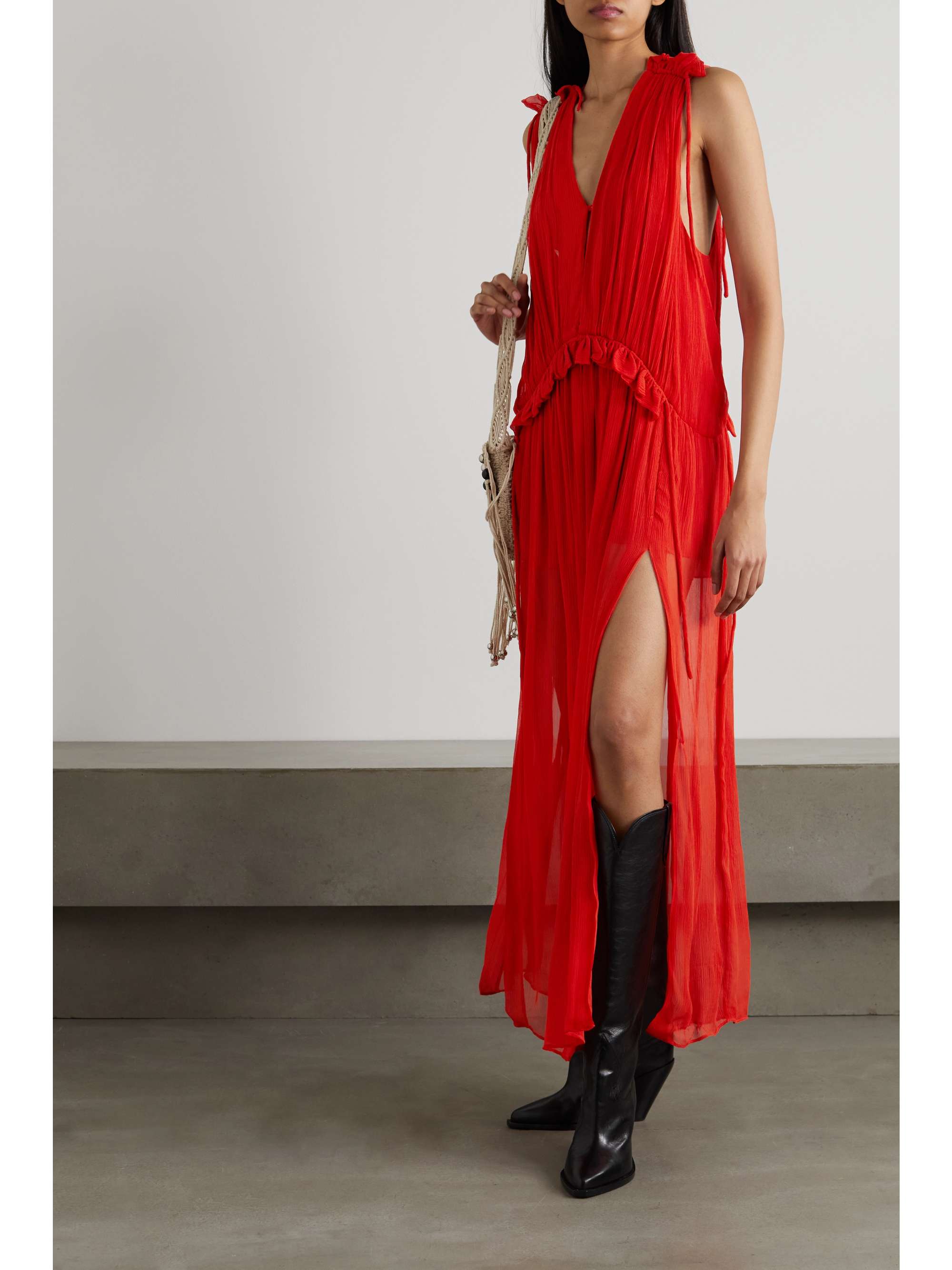 ISABEL MARANT Alsaw ruffled pleated silk-crepon maxi dress