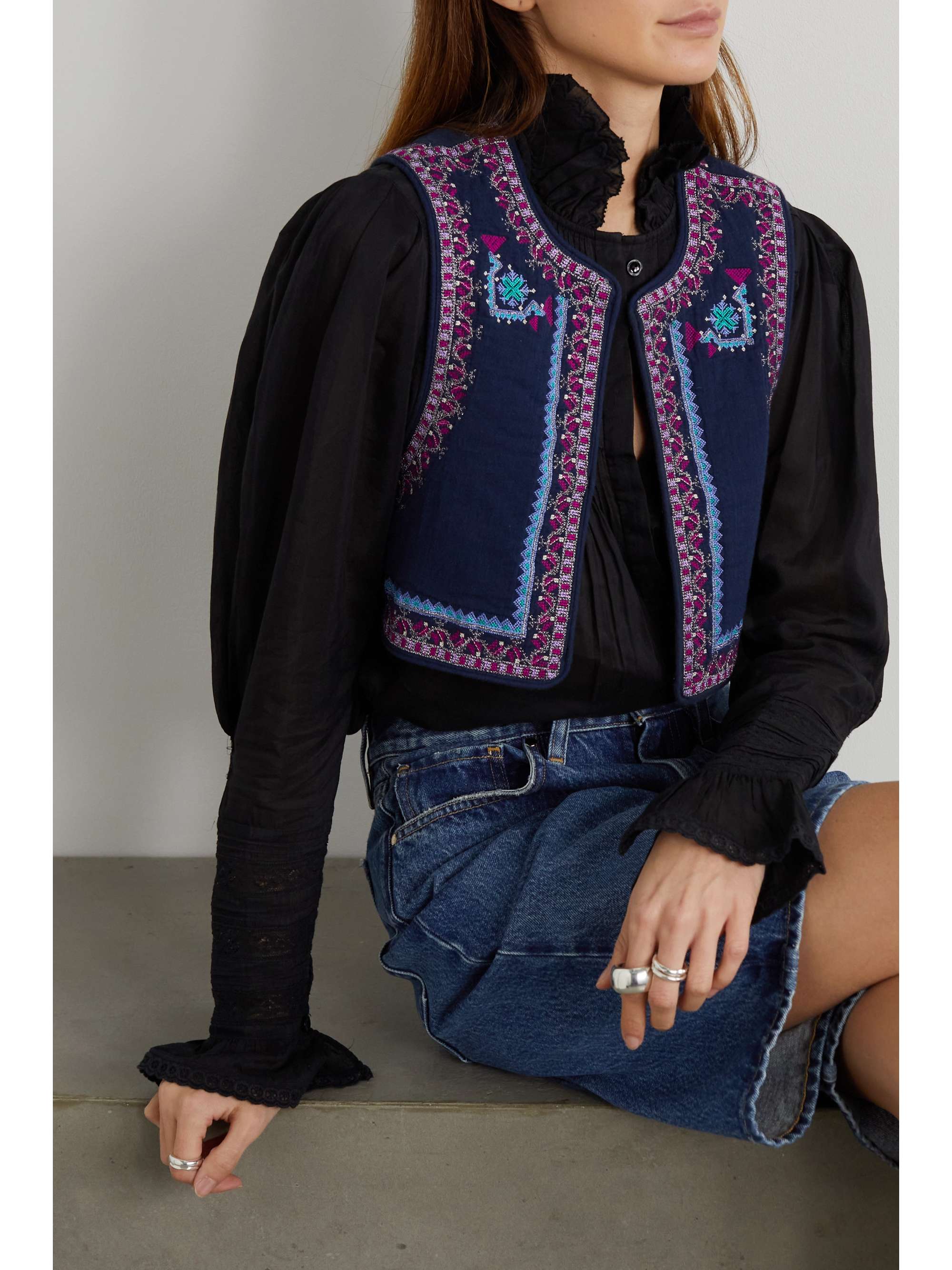 ISABEL MARANT Cruz cropped embroidered cotton vest