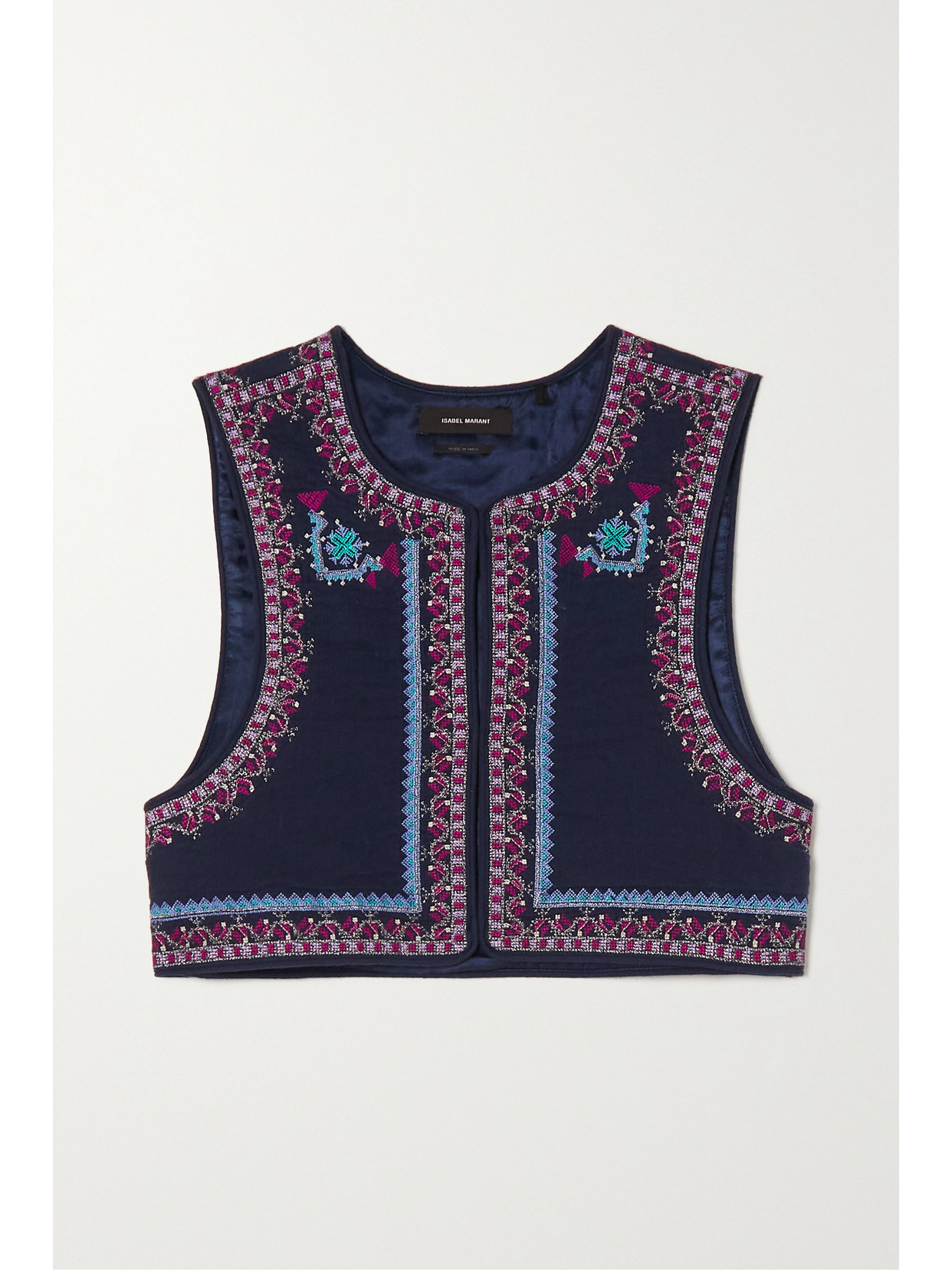 Isabel Marant Cruz Cropped Embroidered Cotton Vest - Blue