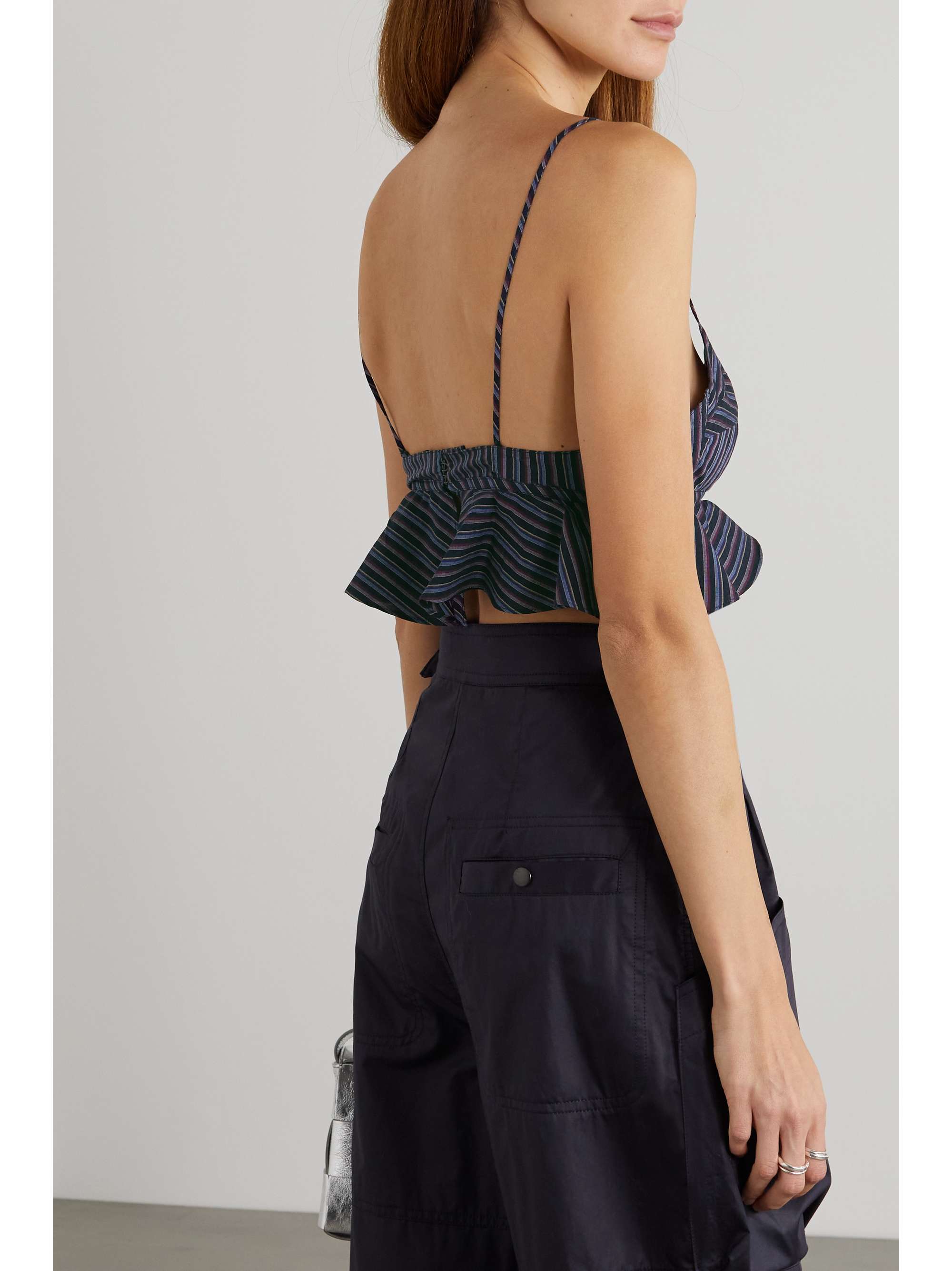 ISABEL MARANT Telmani cropped ruffled striped cotton-poplin top