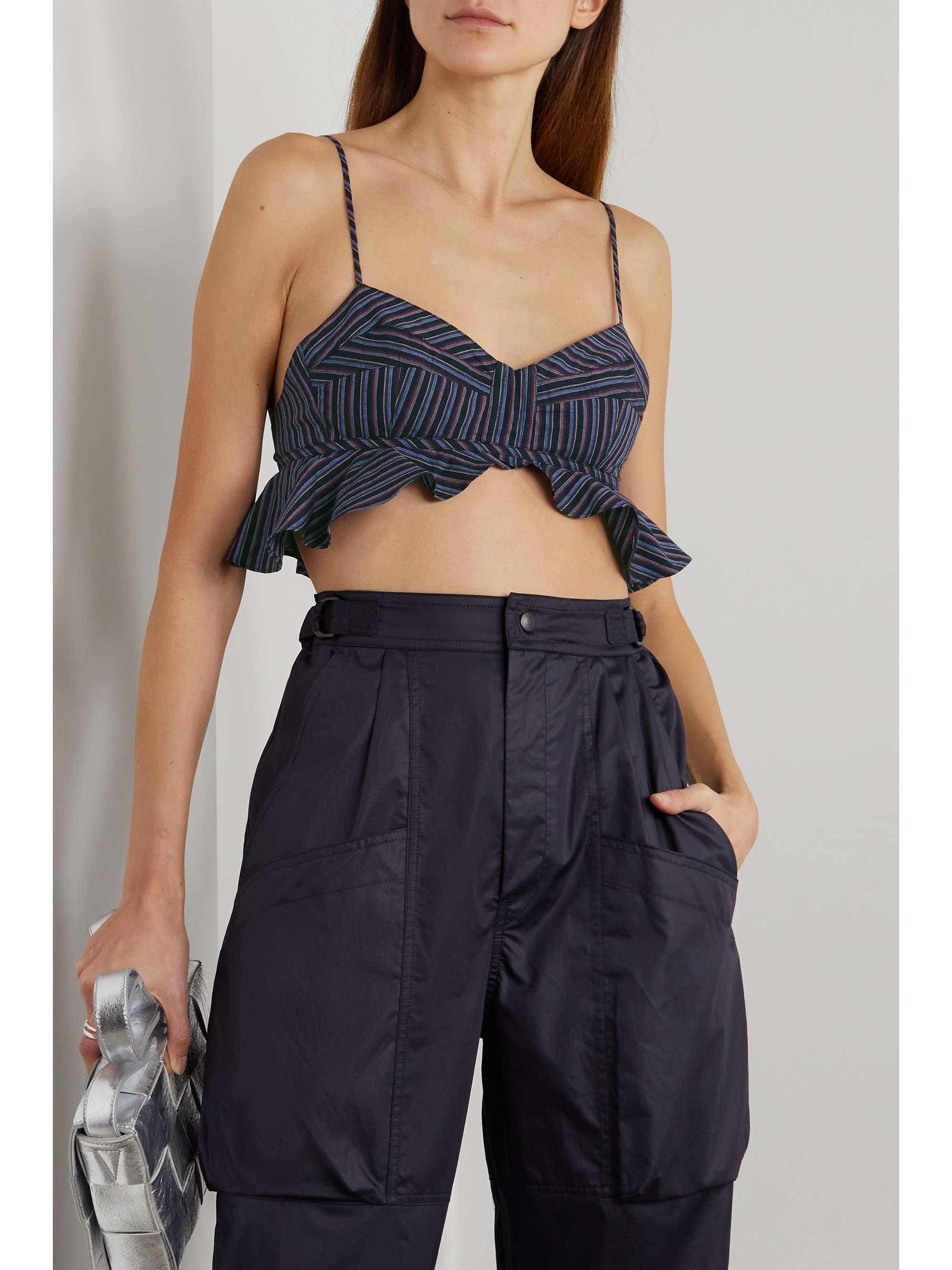 ISABEL MARANT Telmani cropped ruffled striped cotton-poplin top