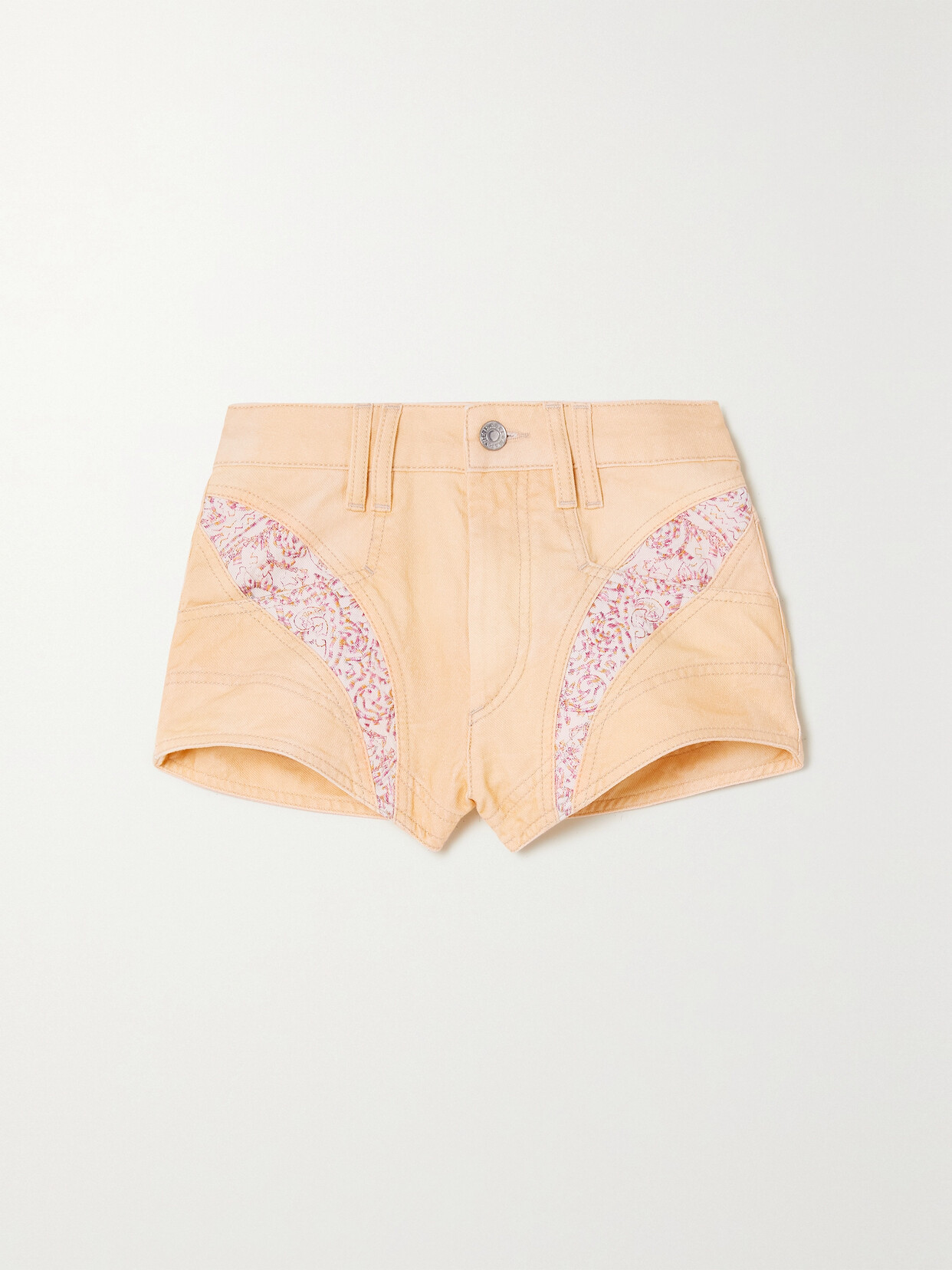 ISABEL MARANT NEIDA PATCHWORK EMBROIDERED DENIM MINI SHORTS