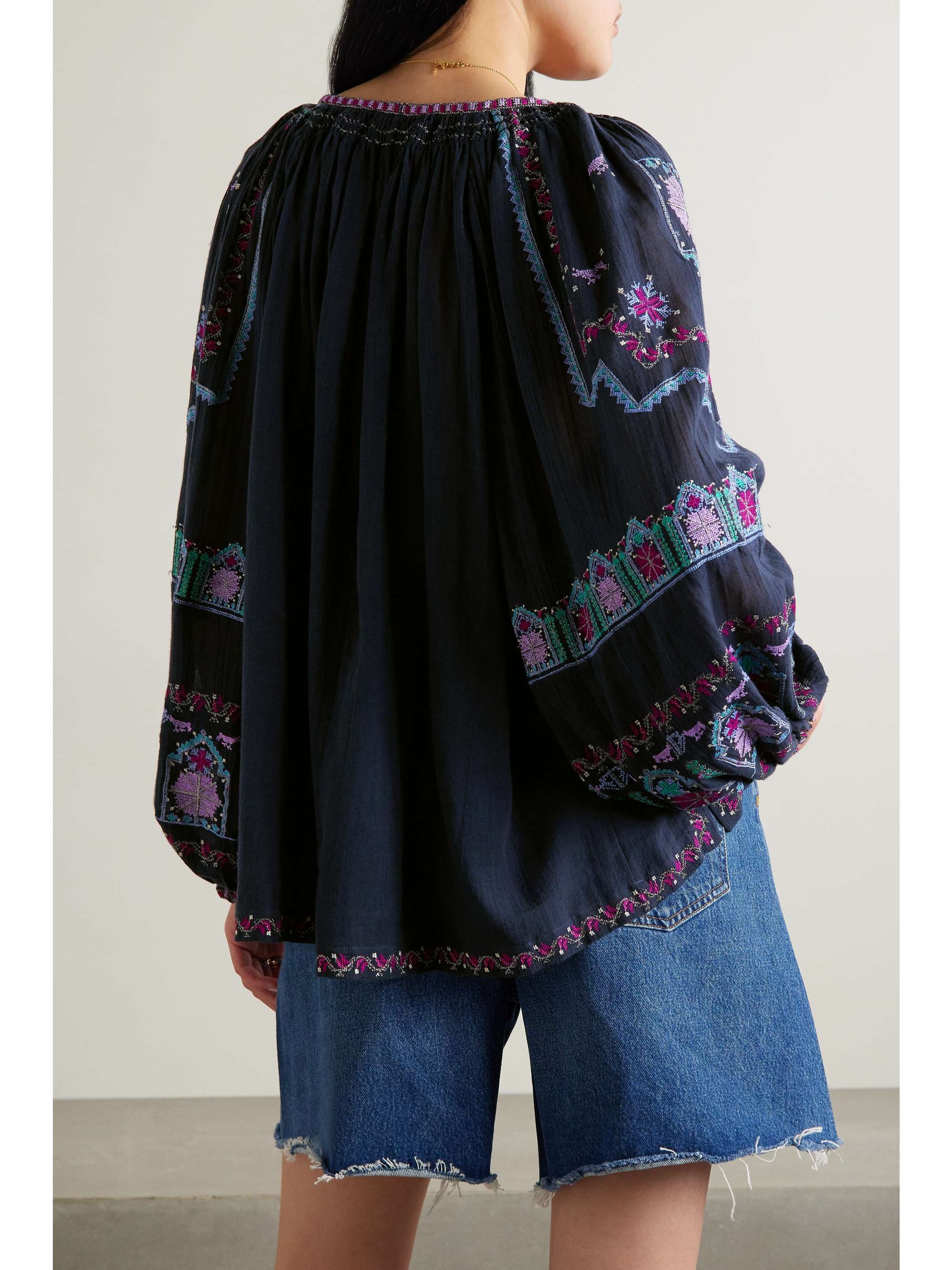ISABEL MARANT Clive embroidered cotton-blend crepon blouse