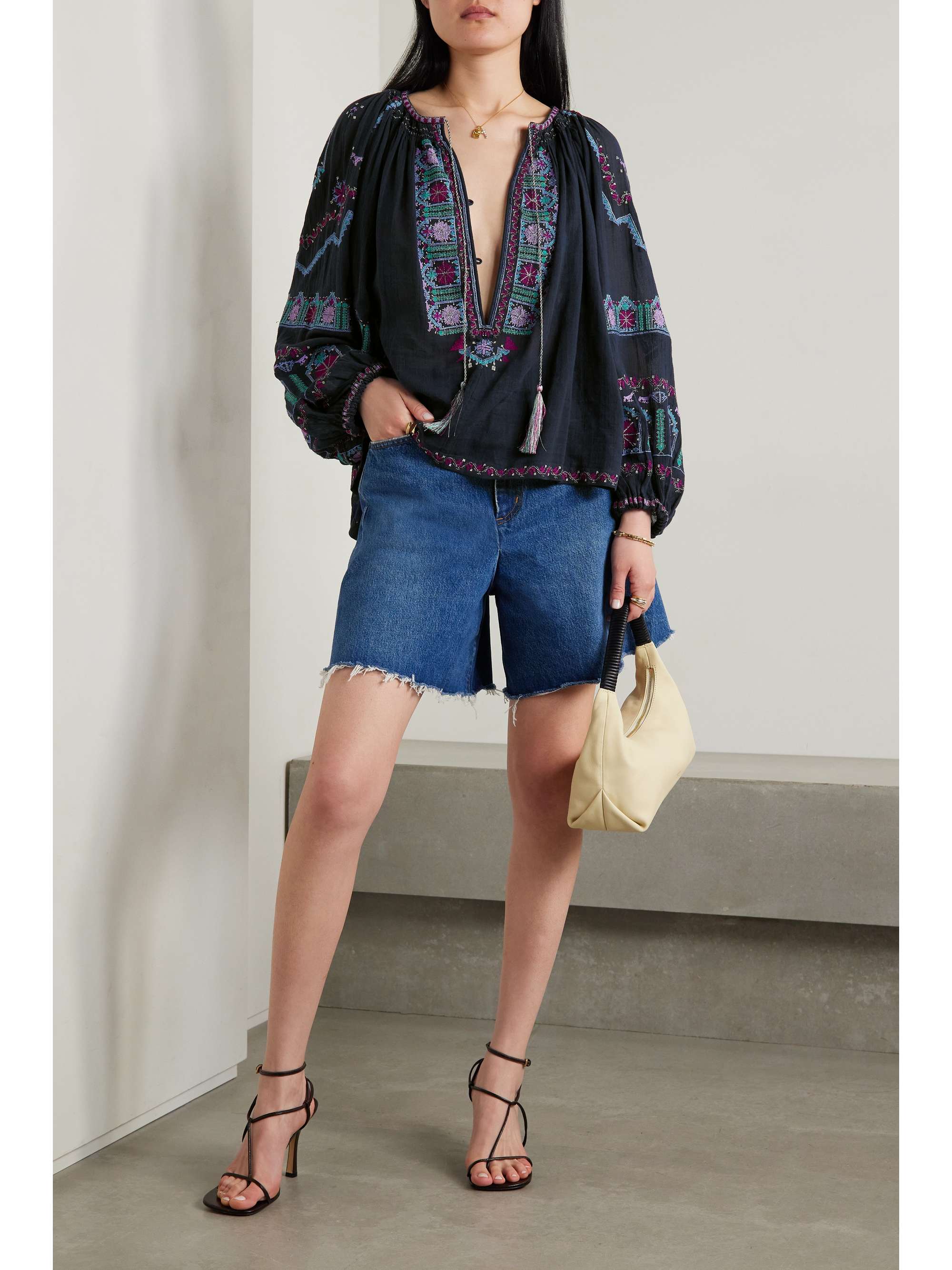 ISABEL MARANT Clive embroidered cotton-blend crepon blouse