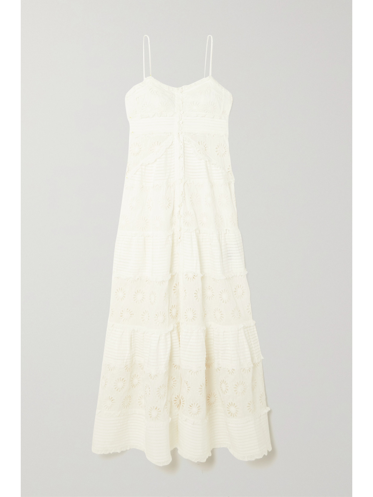 ISABEL MARANT DRAKE RUFFLED LACE-TRIMMED BRODERIE ANGLAISE COTTON AND SILK-BLEND MAXI DRESS